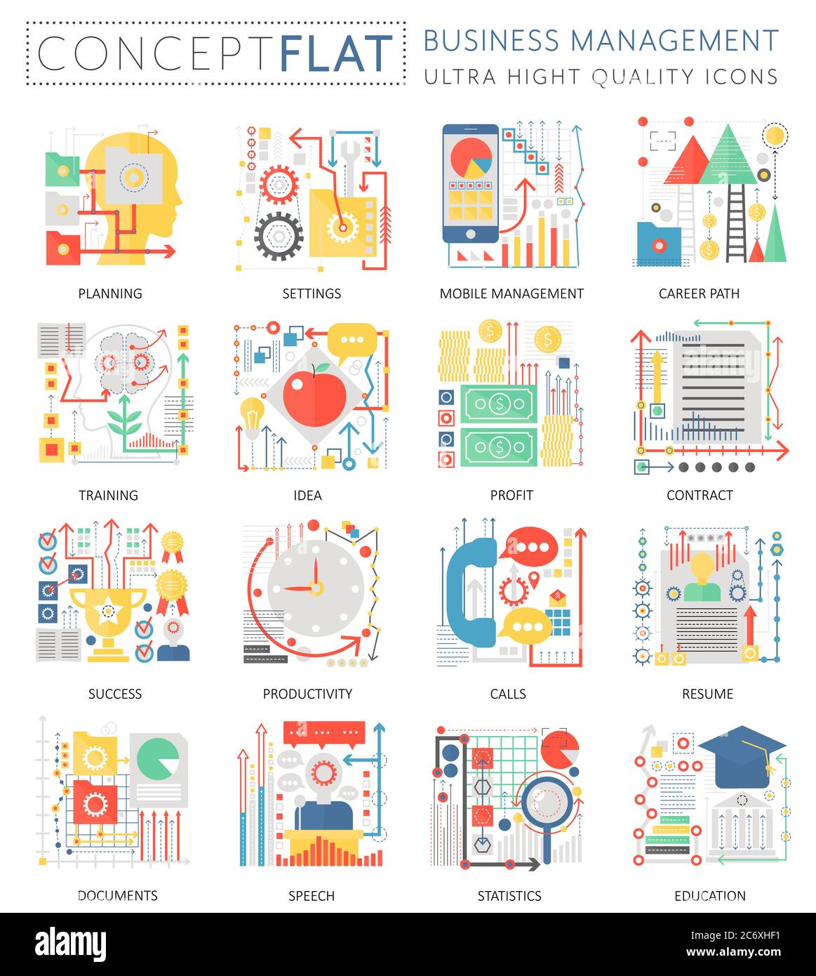 Infografiche mini concept icone di gestione aziendale per il web. Elementi delle icone grafiche Web concettuali dal design piatto a colori di qualità superiore. Concetti di gestione aziendale Illustrazione Vettoriale