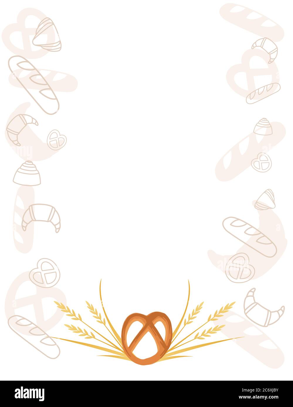 Pubblicità Flyer design con prodotti da forno pretzel per negozio di panetteria cartoon cibo piatto vettore illustrazione su sfondo bianco Illustrazione Vettoriale