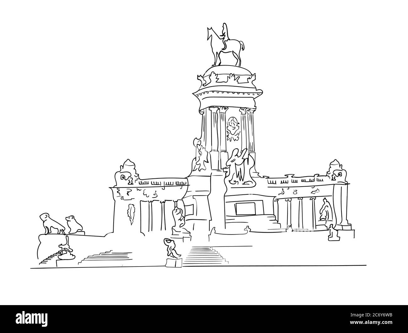 Vettore di schizzo Retiro Park isolato su sfondo bianco, segno trasparente Retiro Park , segno lineare o linea, disegno di elementi in stile contorno Illustrazione Vettoriale