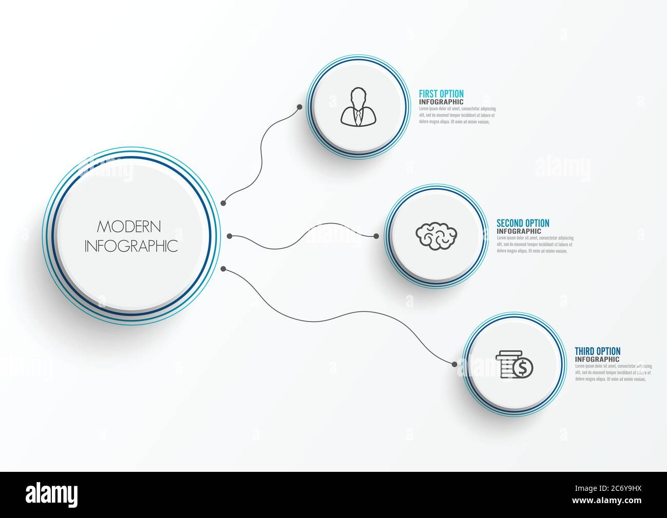 Elementi astratti del modello infografico grafico con etichetta, cerchi integrati. Concetto aziendale con 3 opzioni. Per contenuto, diagramma, diagramma di flusso, fase Illustrazione Vettoriale