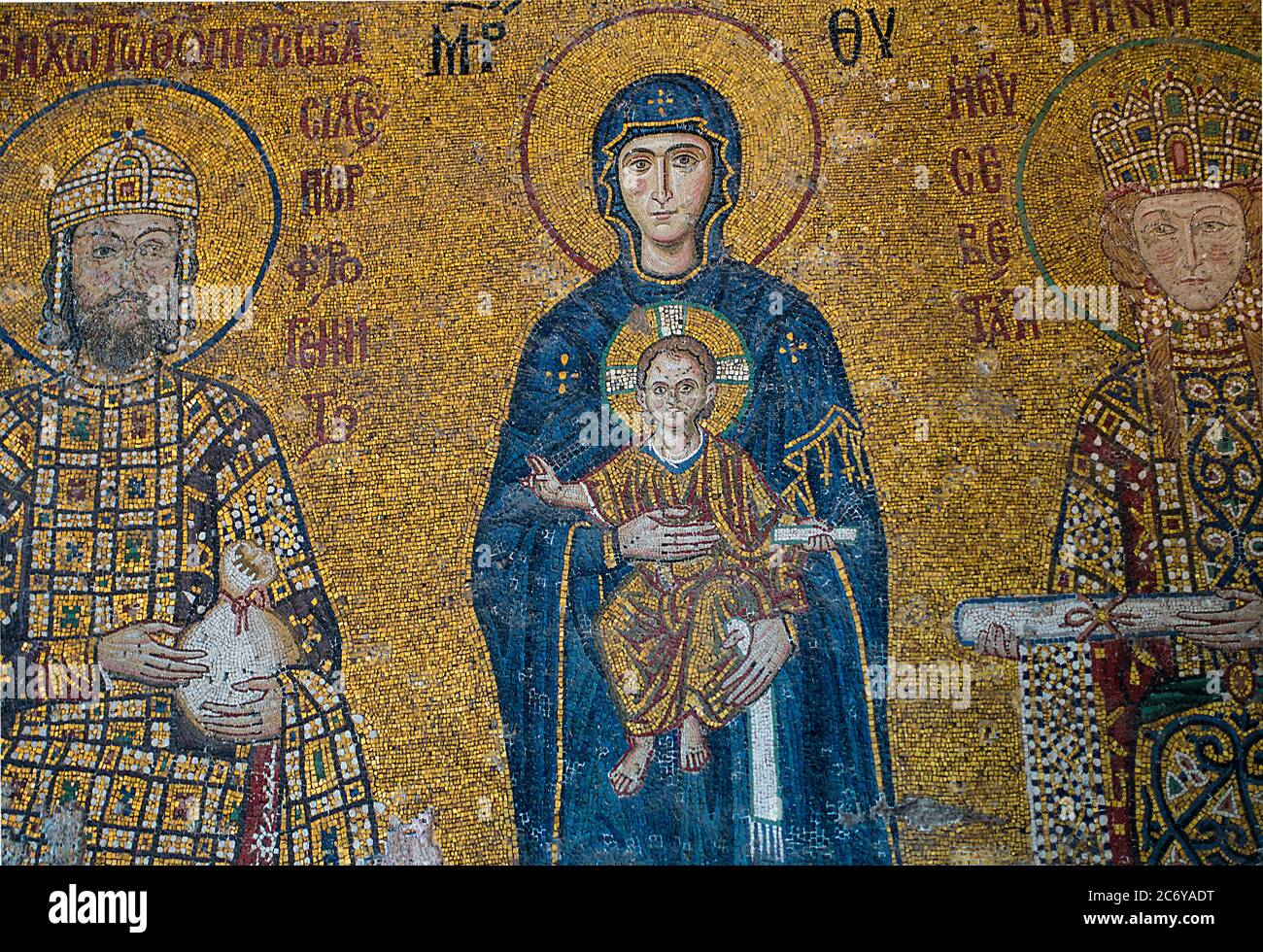 Madonna e bambino Gesù bizantino cristiano mosaico Hagia Sophia, Istanbul, Turchia Foto Stock