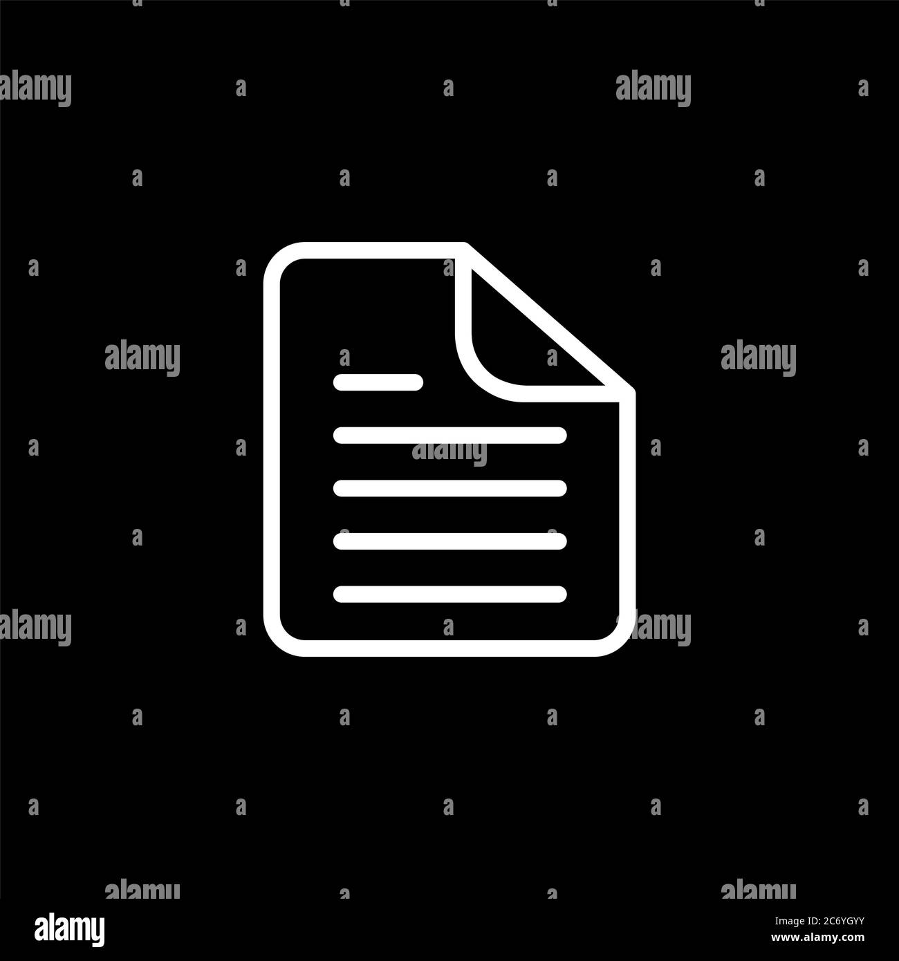 Icona della linea del documento su sfondo nero. Illustrazione vettoriale in stile piatto nero. Illustrazione Vettoriale