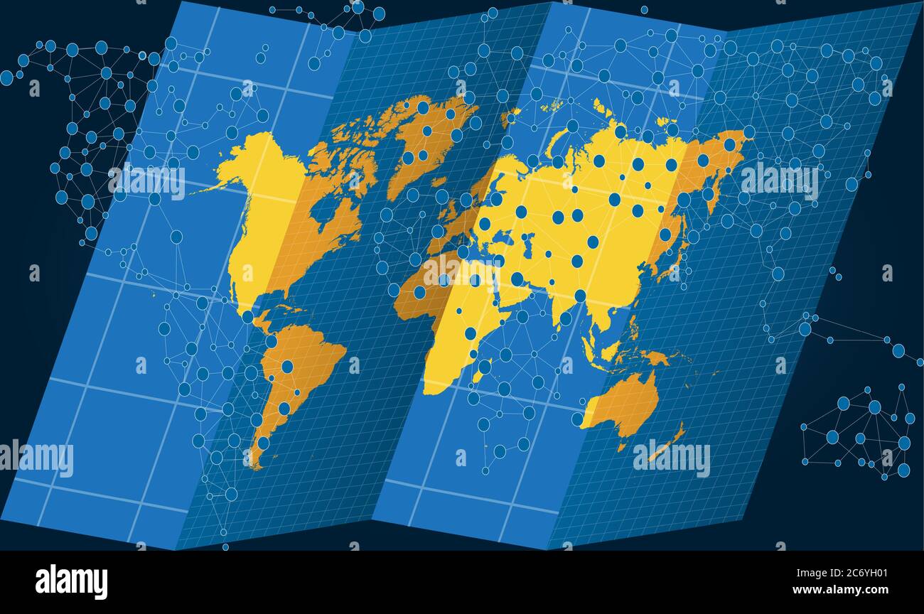 mappa del mondo sulla caccia al tesoro con puntini su sfondi astratti Illustrazione Vettoriale