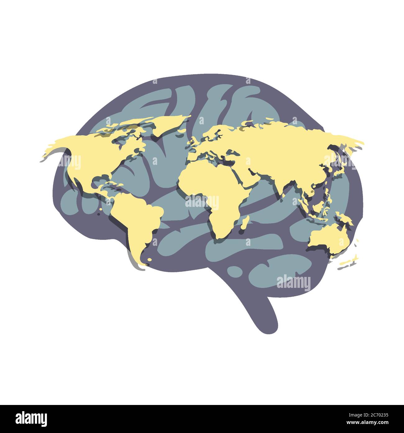 Mappa mondiale con illustrazione vettoriale del concetto di popolazione globale del cervello umano Illustrazione Vettoriale