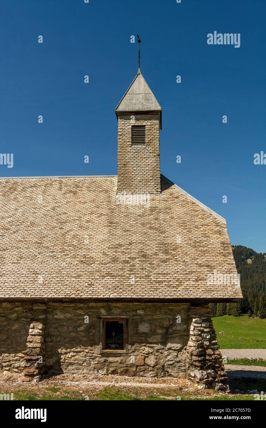 Cappella di Saint-Bernard-de-Menthon, Geopark Chablais etichettato Geopark mondial UNESCO, alta savoia, Auvergne-Rodano-Alpi, Francia Foto Stock