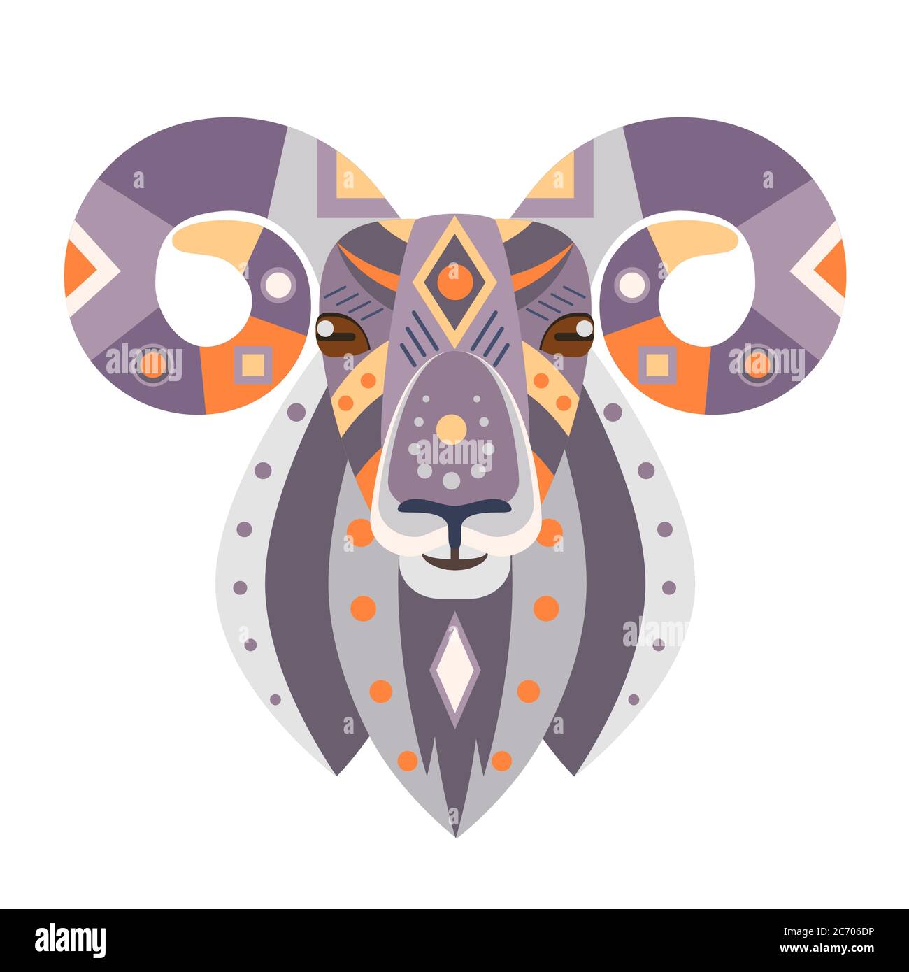 Logo della testa RAM. Stemma decorativo Vector di capra Illustrazione Vettoriale