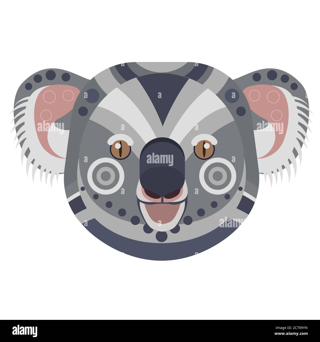 Logo Koala Head. Emblema decorativo vettore orso esotico isolato Illustrazione Vettoriale