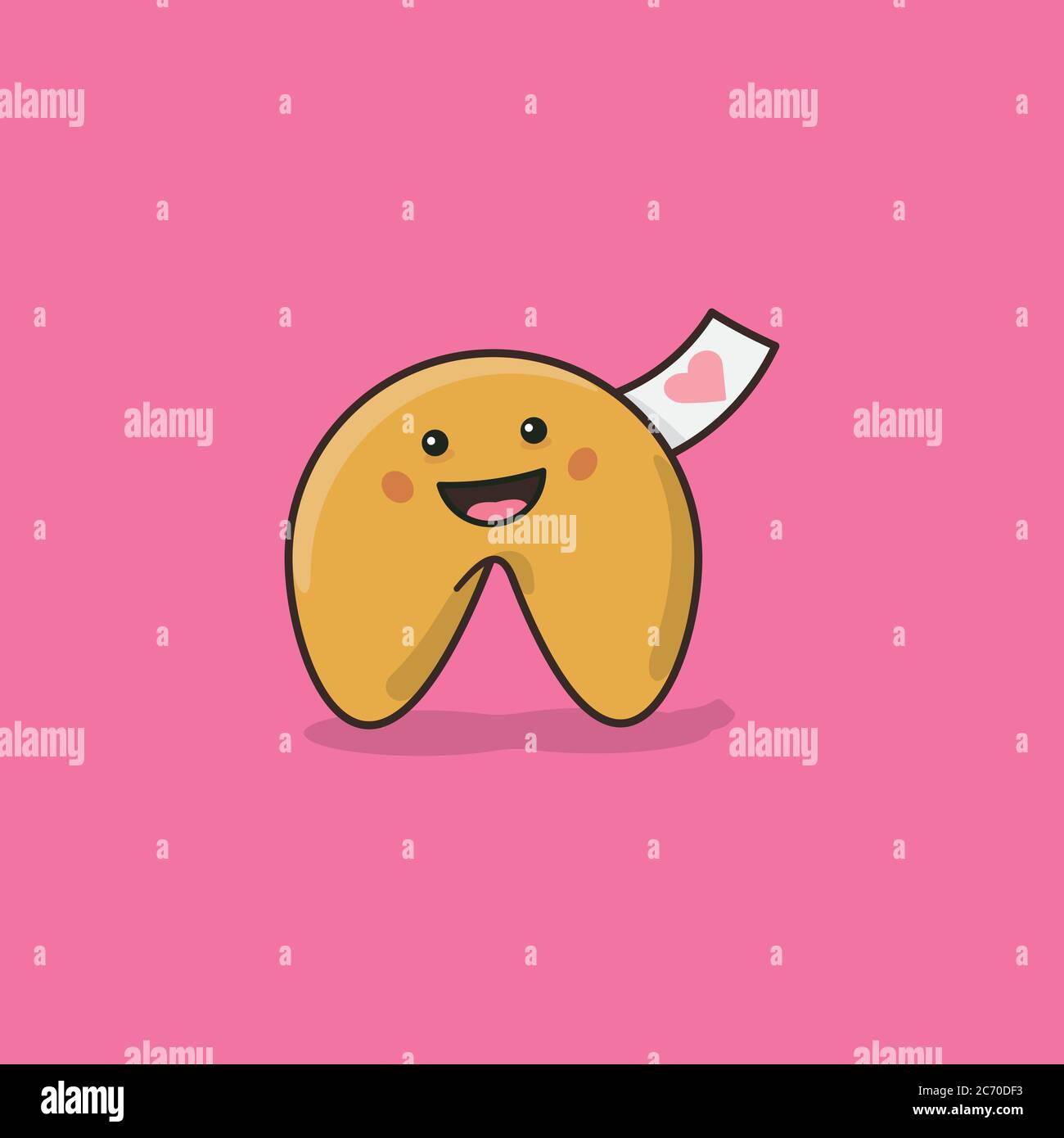 Carino biscotto di fortuna di Kawaii con il simbolo di San Valentino sull'illustrazione del vettore di slittamento del messaggio per il giorno dei cookie di Fortune il 20 luglio. Simbolo della cultura pop giapponese. Illustrazione Vettoriale