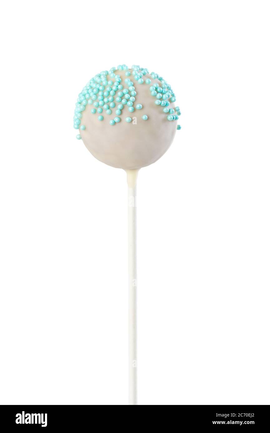 Pop torta con spruzzette blu decorative isolate su sfondo bianco Foto Stock