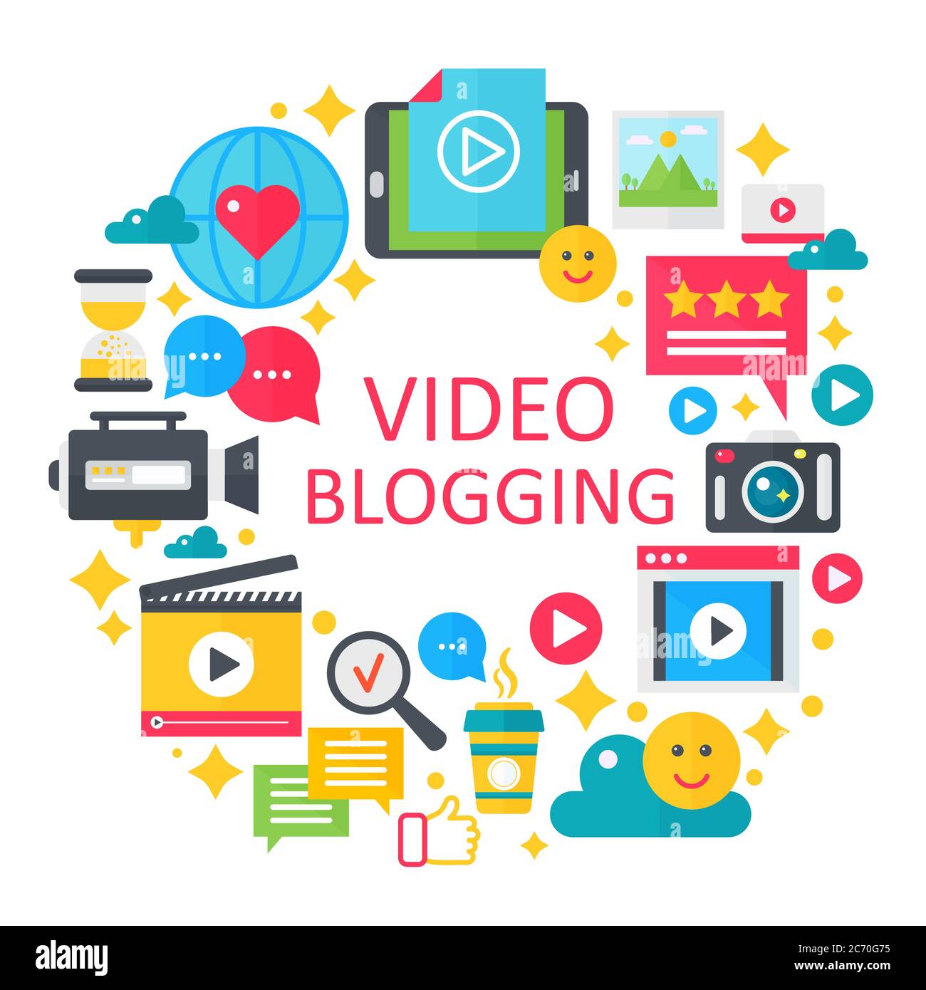 Video blogging flat vettoriale illustrazione concettuale. Poster, modello per il Web Illustrazione Vettoriale