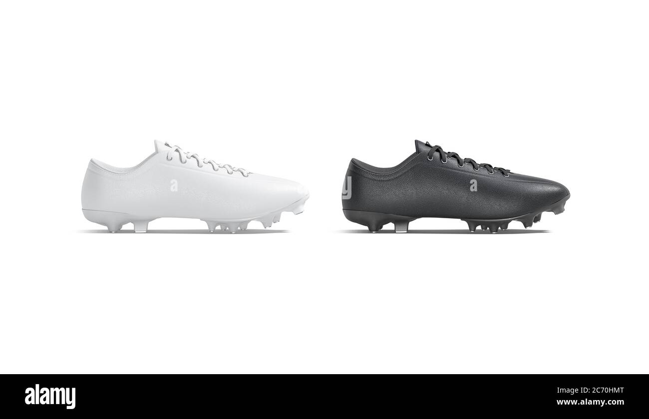 Stivale da calcio bianco e nero con scarpette in gomma mockup, Foto Stock Stivale da calcio bianco e nero con scarpette in gomma mockup, Foto Stock