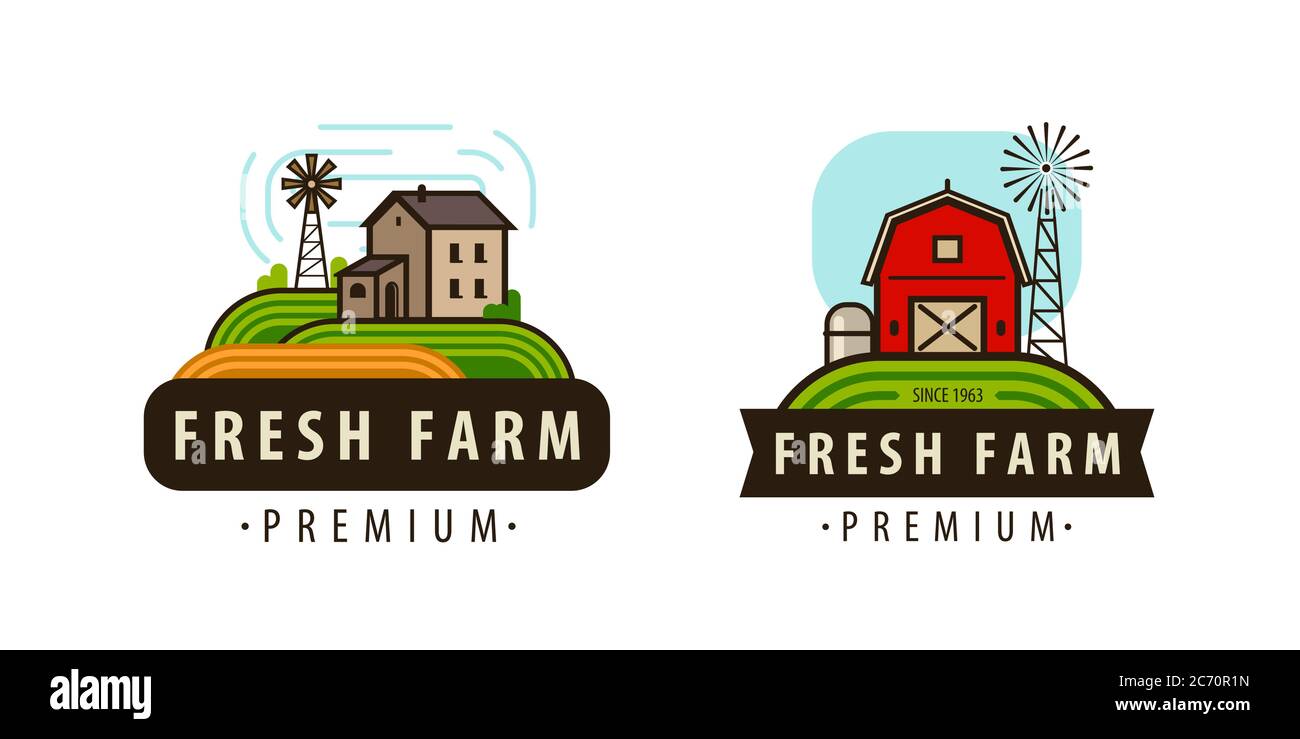 Logo o simbolo della fattoria. Agricoltura, concetto alimentare illustrazione vettoriale Illustrazione Vettoriale