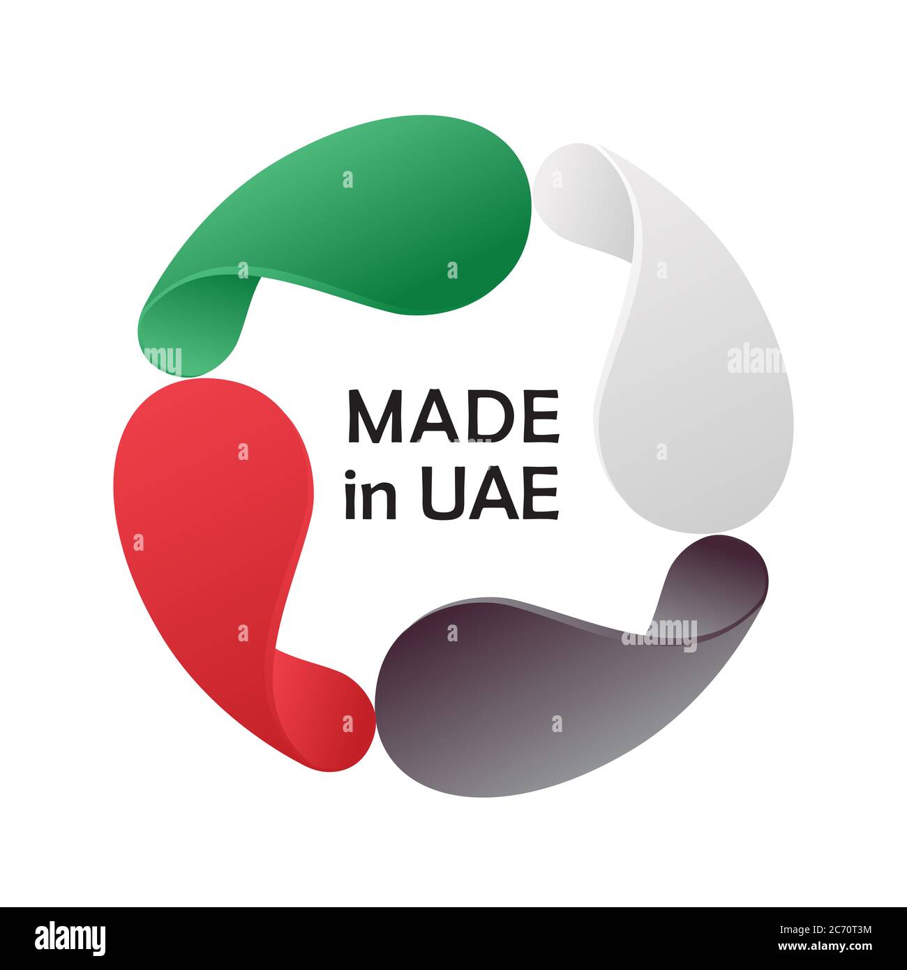Fabbricato negli Emirati Arabi Uniti. Icona consente di impostare il colore del flag UAE. Concetto di vendita o di business. L'icona può essere posizionata in qualsiasi prodotto il cui paese di origine è l'Emirati Arabi. Foto Stock