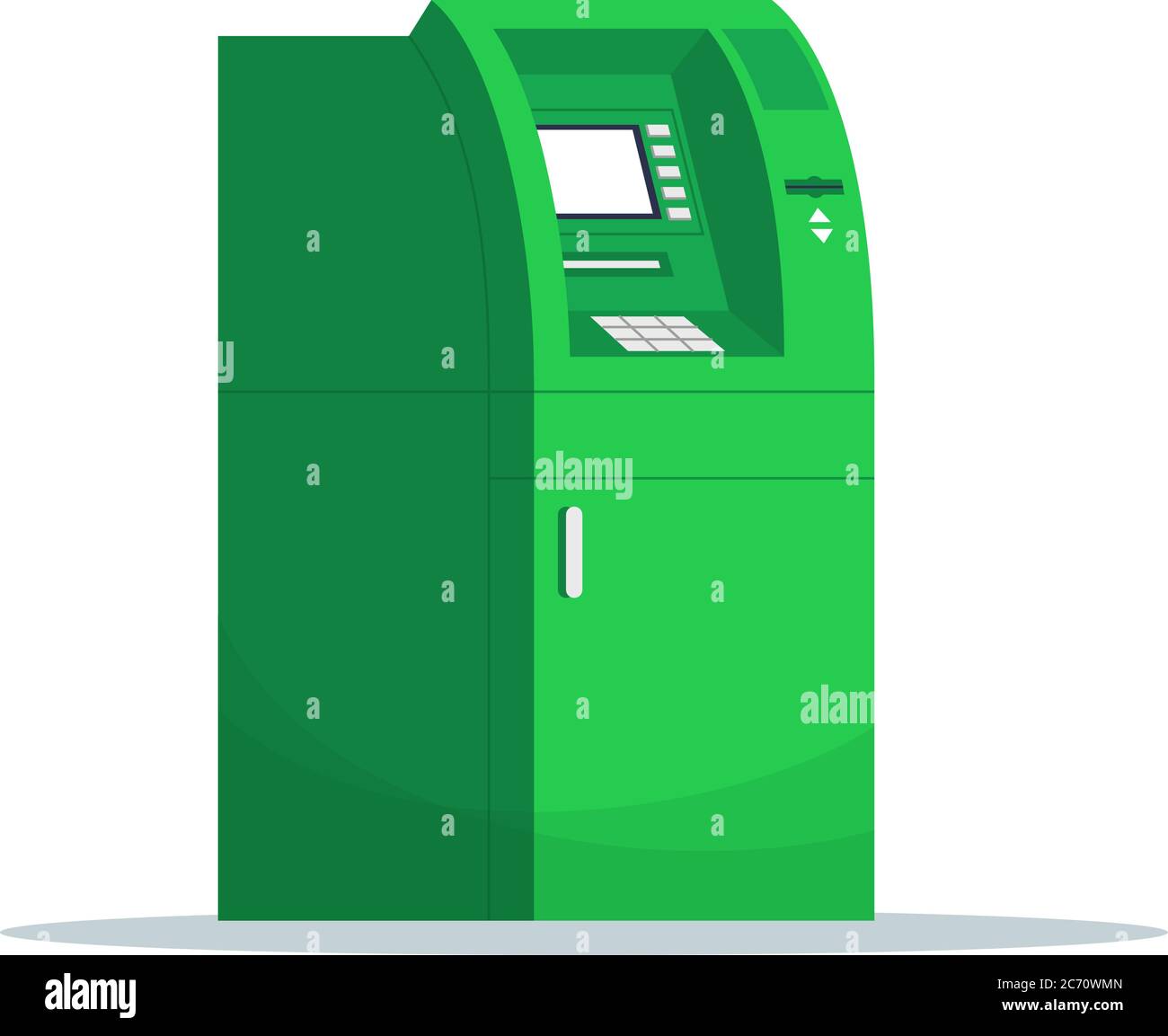 ATM per prelievo di denaro semi piatto RGB colore vettore illustrazione. Chiosco self-service per transazioni in contanti. Operazioni finanziarie con la macchina. Termine bancario Illustrazione Vettoriale