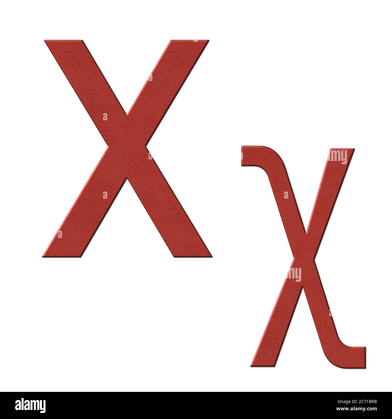 Alfabeto greco rosso pelle texture educazione, X Foto Stock