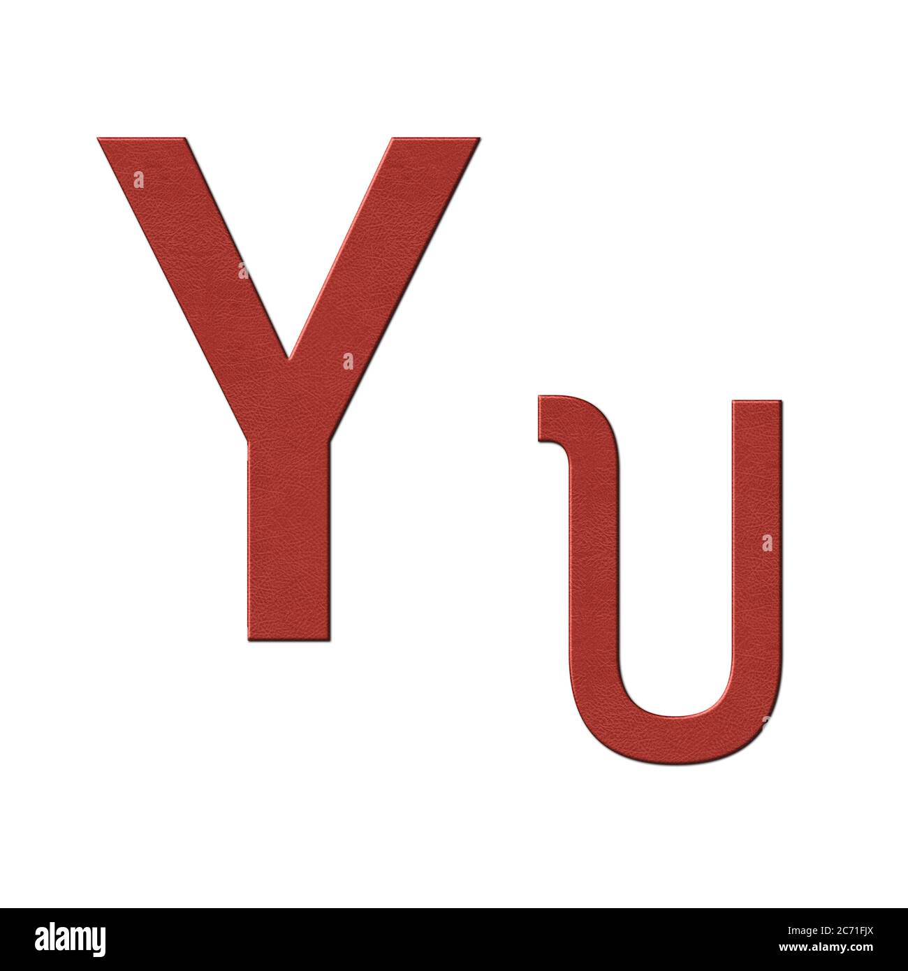 Alfabeto greco rosso pelle texture educazione, Y, Ypsilon Foto Stock