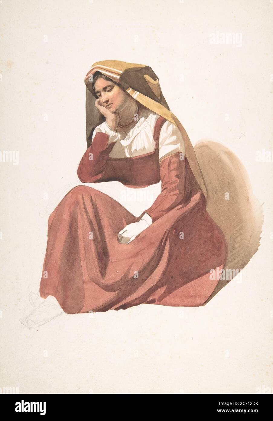 Donna contadina italiana seduta, metà del XIX secolo. Foto Stock