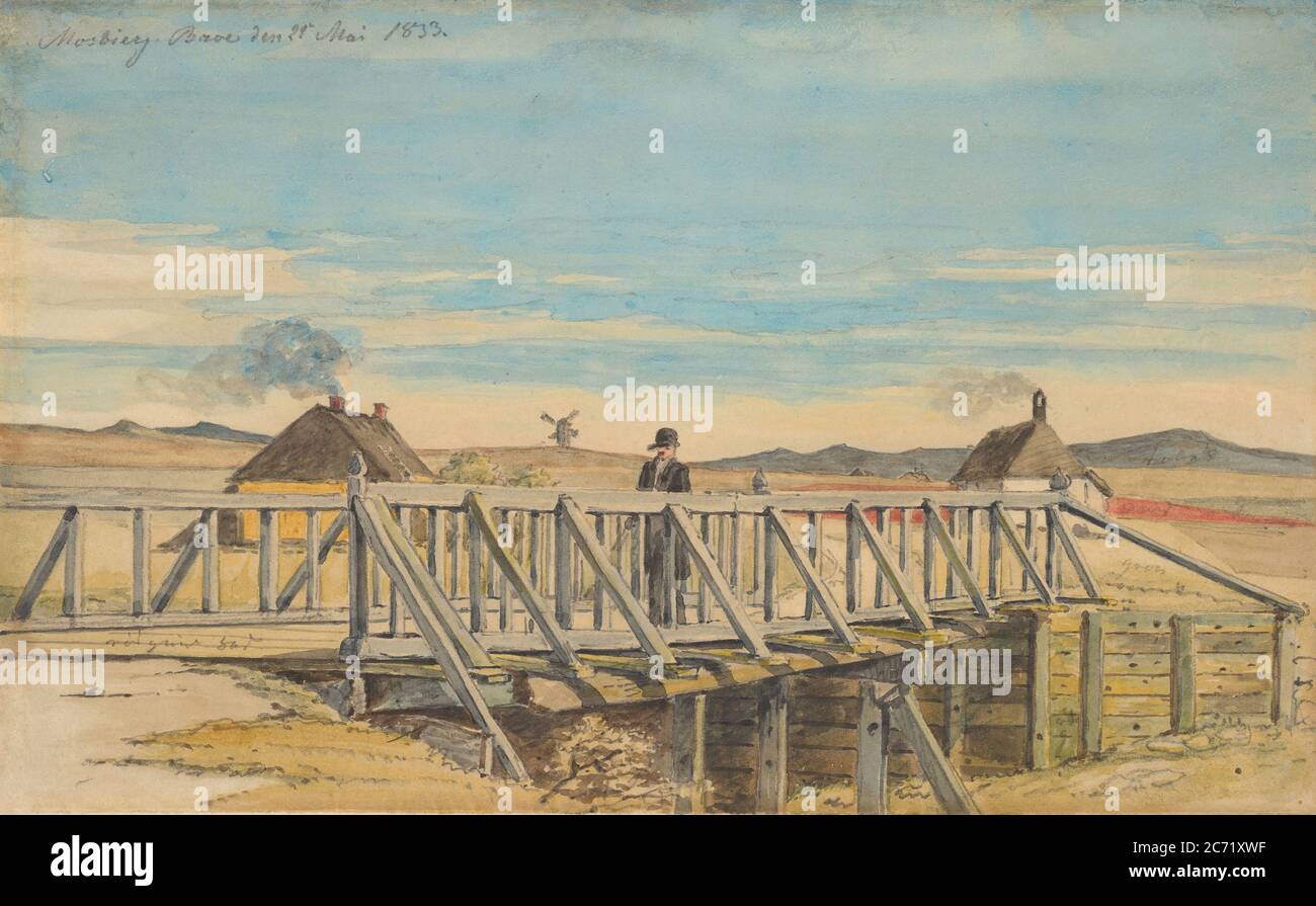 Paesaggio con un ponte vicino Mobbjerg, 1833. Foto Stock