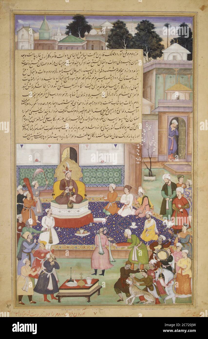 Sultan Bayazid prima di Timur, Folio da un Akbarnama (Storia di Akbar), ca. 1600. Foto Stock
