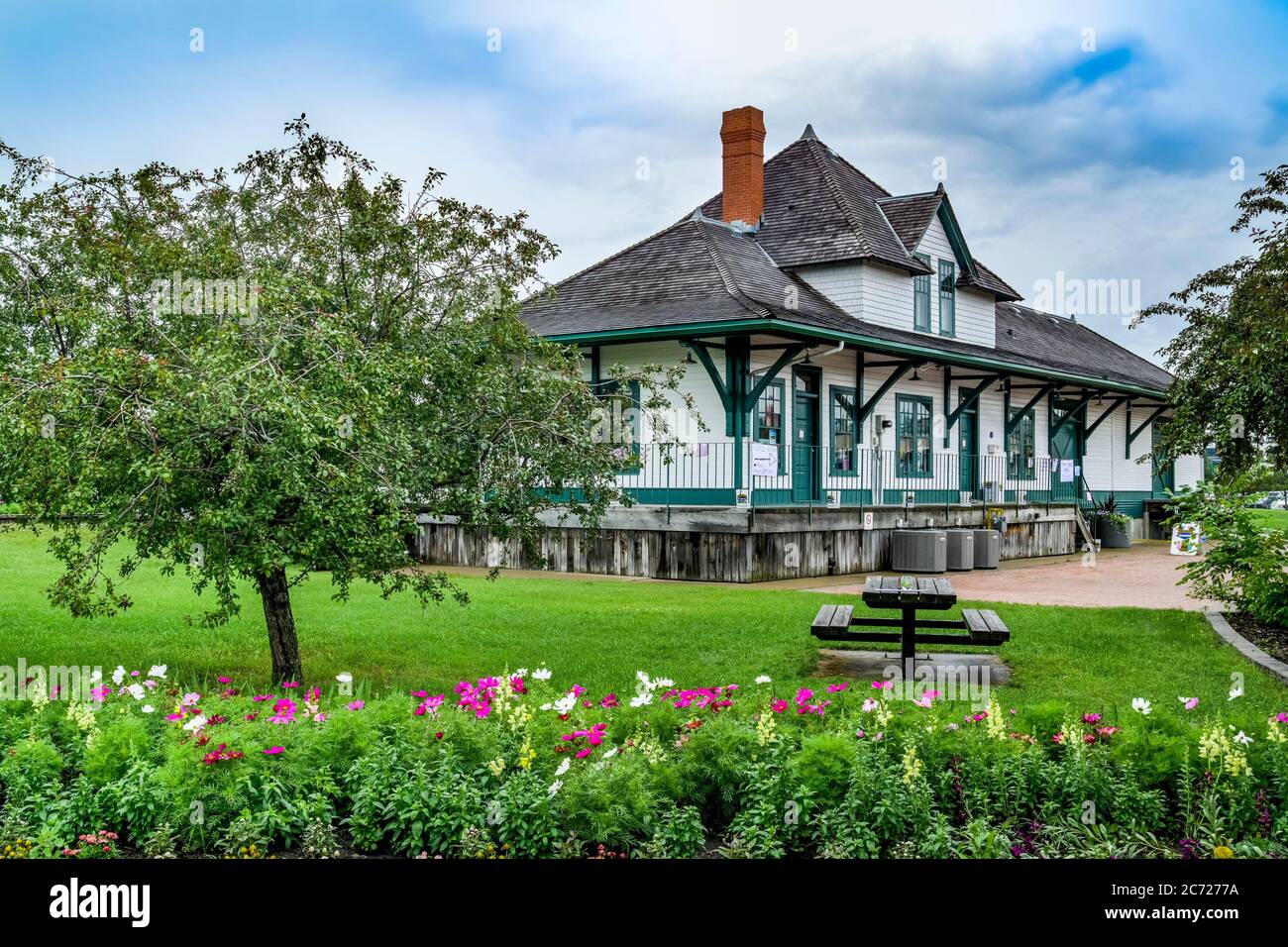 Stazione ferroviaria canadese Northern Railway Heritage, Fort Saskatchewan, Alberta, Canada Foto Stock