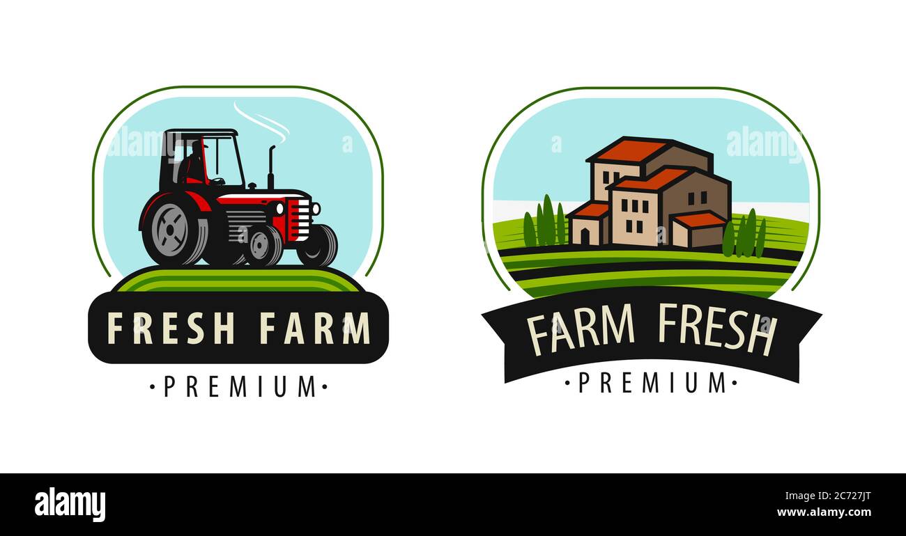 Logo o simbolo della fattoria. Agricoltura, agricoltura, concetto di cibo illustrazione vettoriale Illustrazione Vettoriale