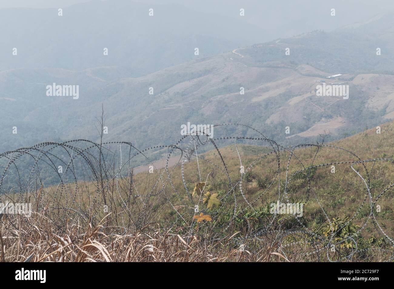 Paesaggio intricato filo spinato nella guerra del Vietnam Foto Stock