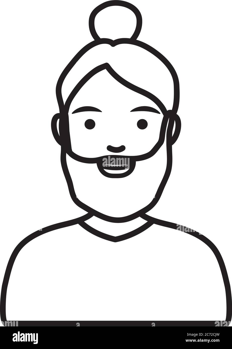 diversità persone concetto, cartone animato giovane donna con barba su sfondo bianco, stile linea, illustrazione vettoriale Illustrazione Vettoriale