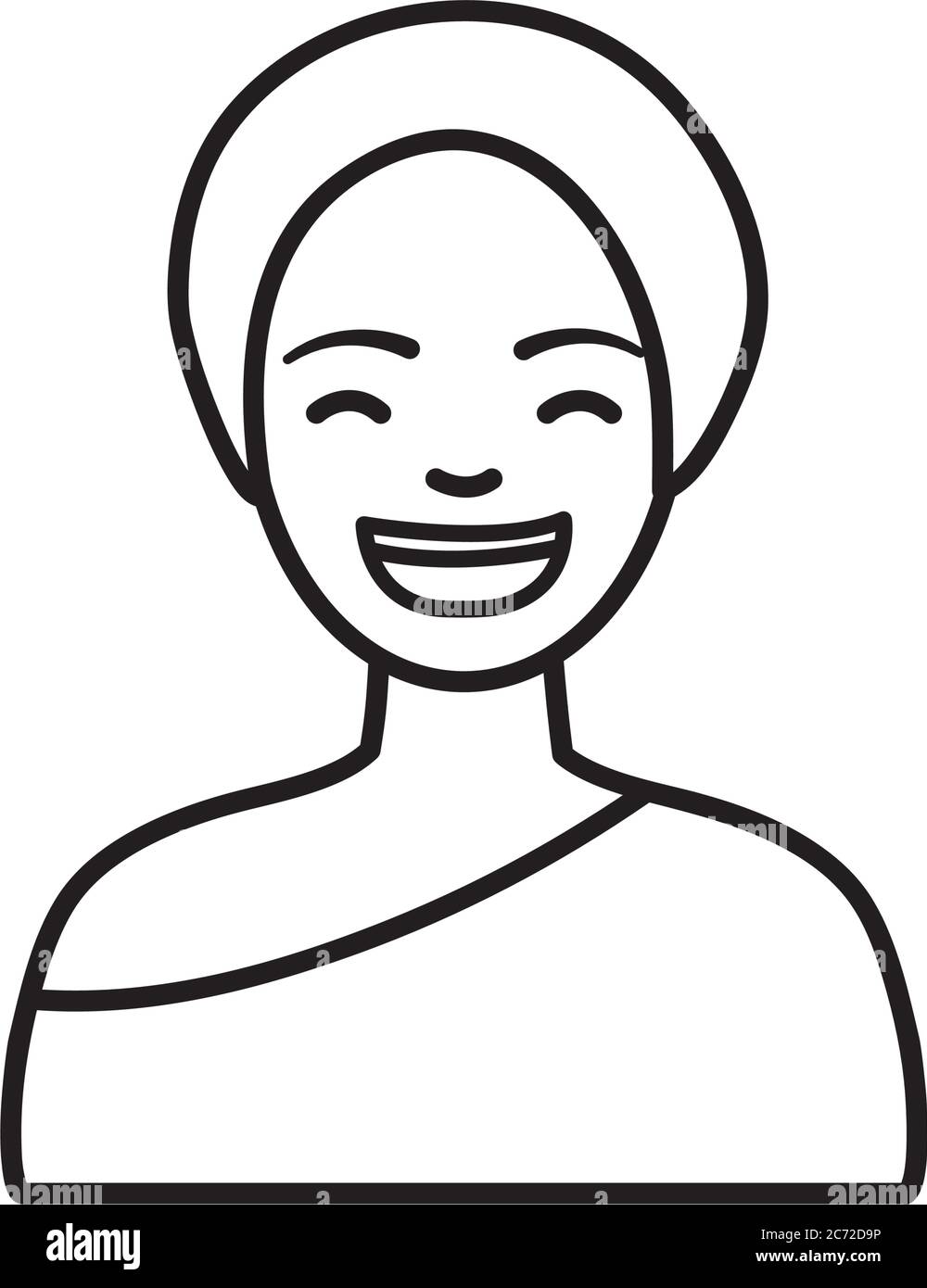 diversità concetto di gente, ragazza afro ridendo su sfondo bianco, stile di linea, illustrazione vettoriale Illustrazione Vettoriale