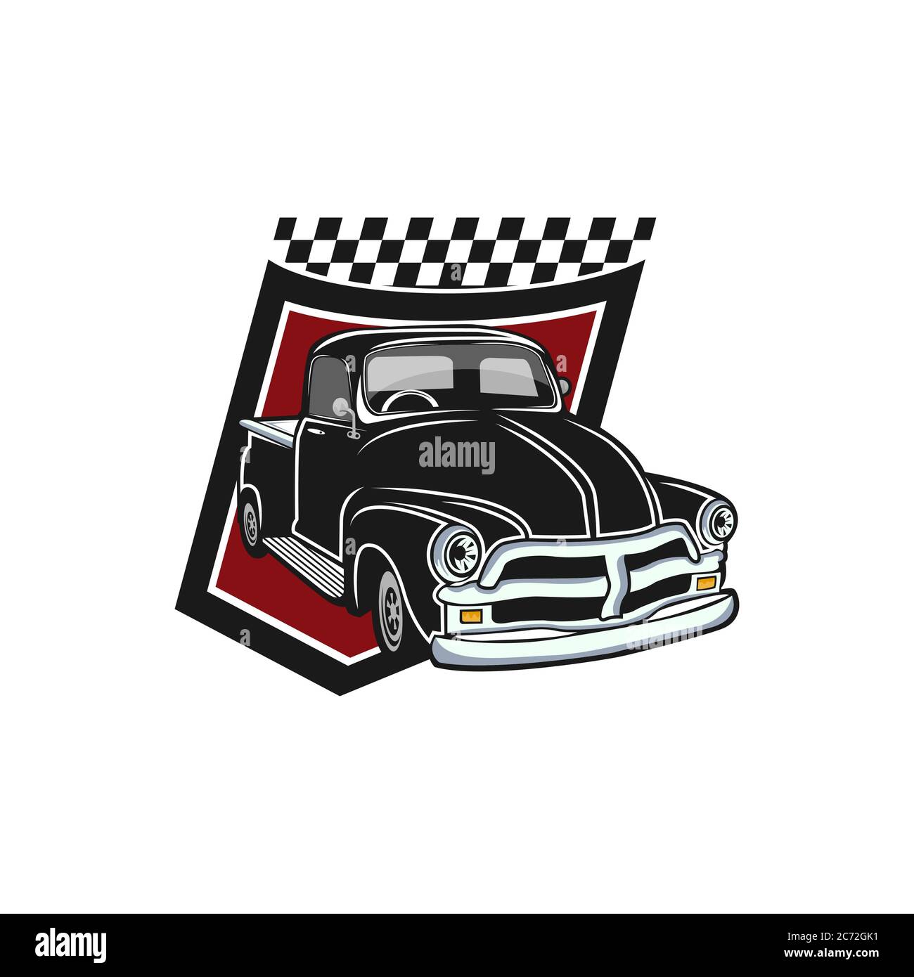 Illustrazione di un veicolo classico o logo di un'auto vintage o retrò. stile vintage.EPS 10 Illustrazione Vettoriale