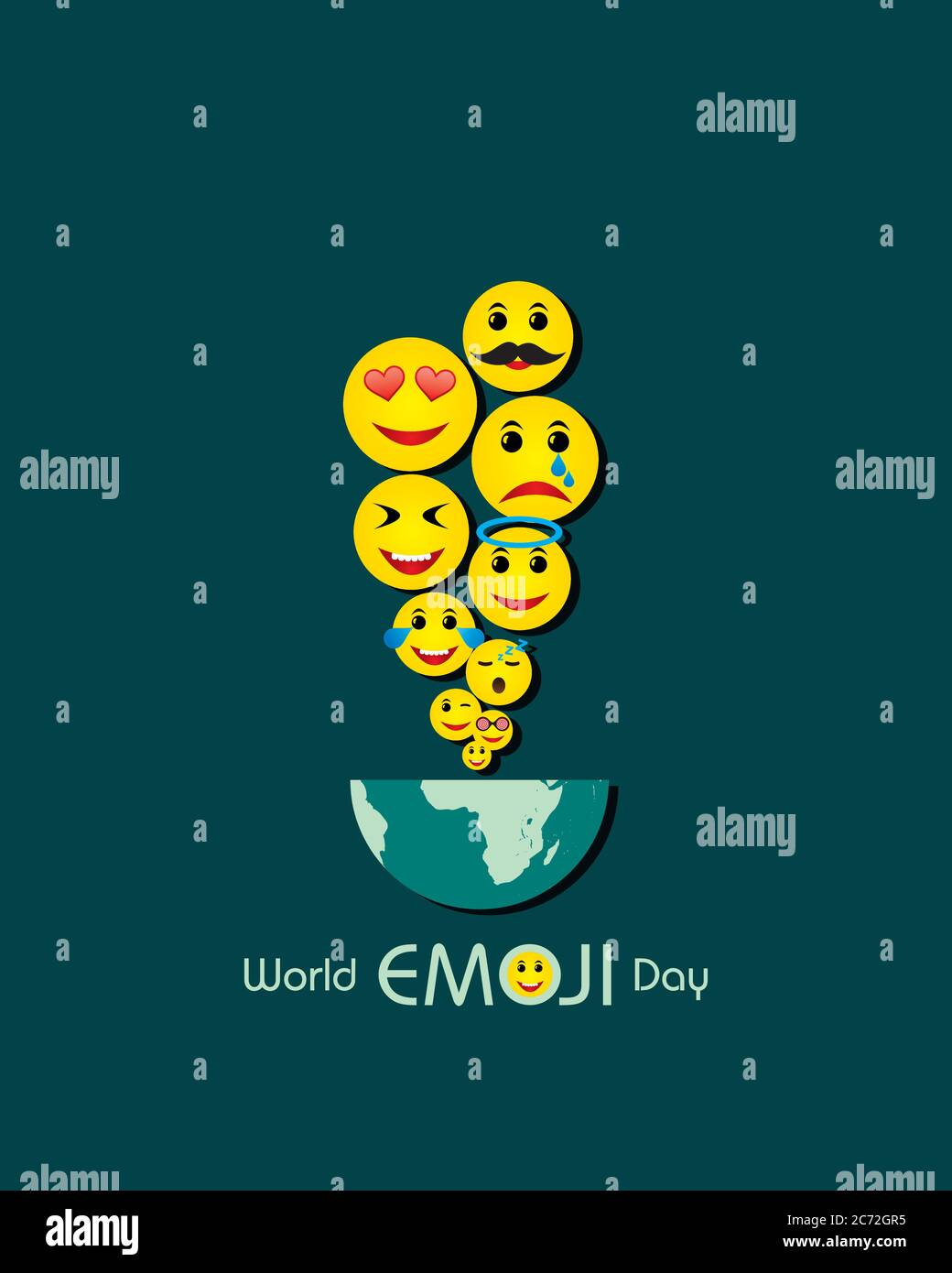 Illustrazione vettoriale del modello di disegno del biglietto di auguri del giorno di emoji del mondo con sensibilità differenti Illustrazione Vettoriale