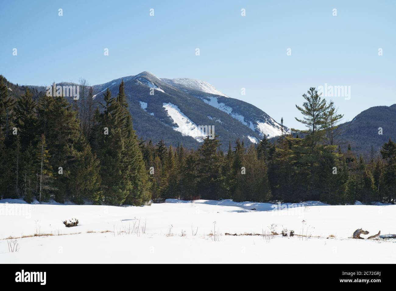Marcy Dam, Marcy Dam Pon, Inverno, Frozen, Snow-Covered, Marcy stagno, Monte Colden, Inverno, Adirondack Mountains, High Peaks, Inverno, New York Foto Stock