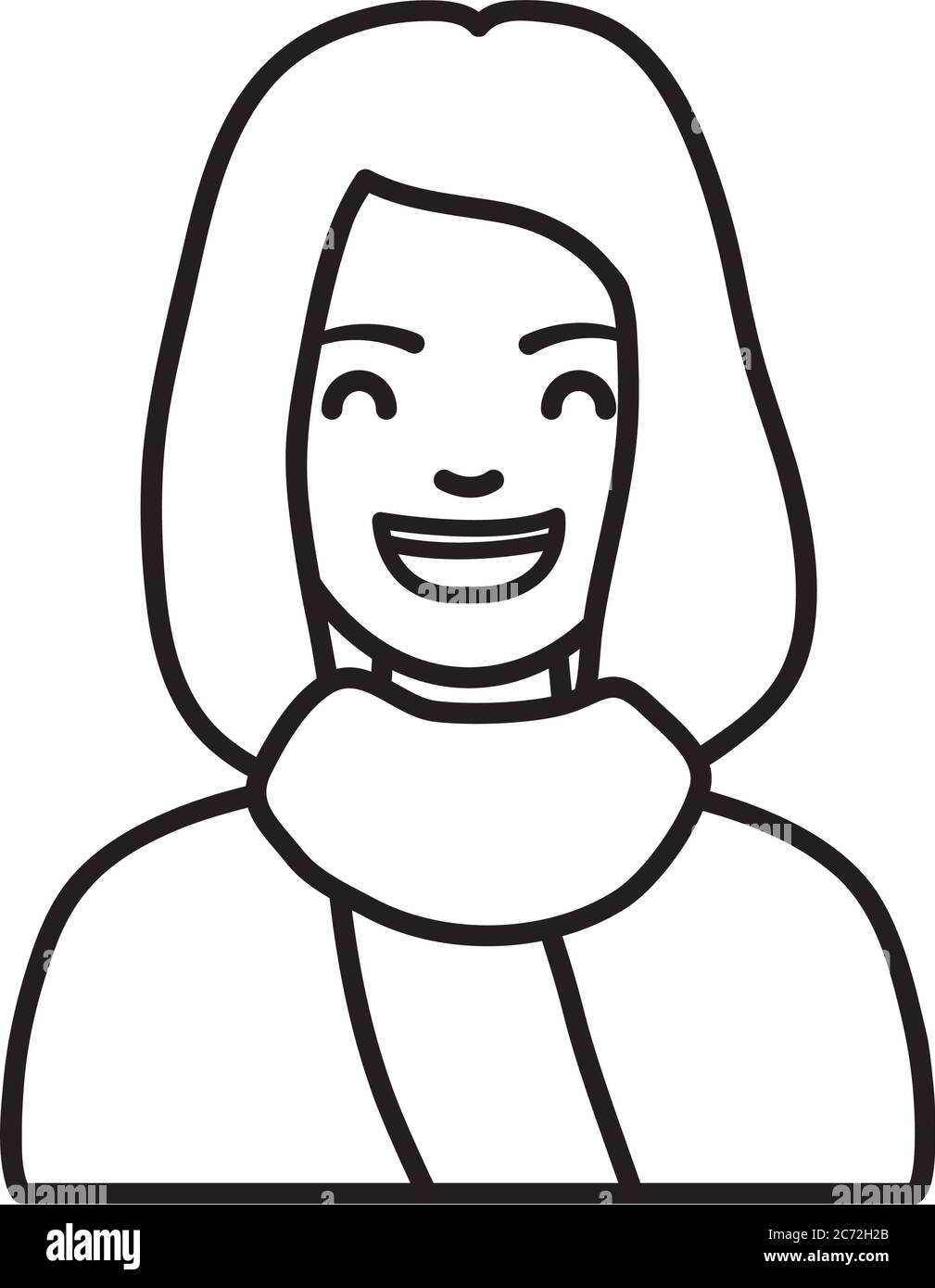 diversità persone concetto, fumetto donna ridere e indossare una sciarpa su sfondo bianco, stile linea, illustrazione vettoriale Illustrazione Vettoriale
