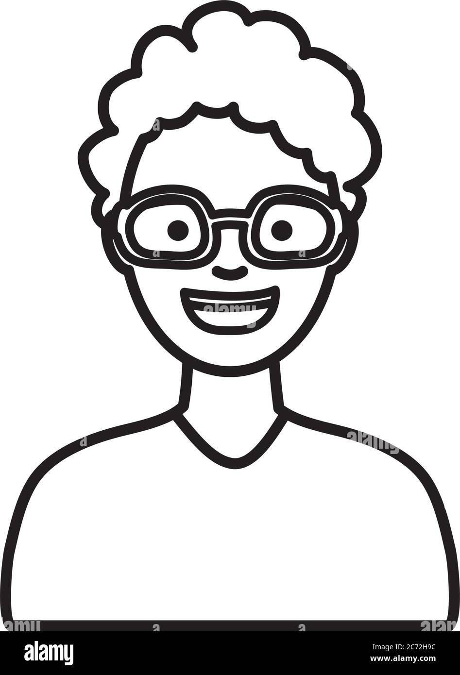 concetto di persone di diversità, donna cartone animato con vetri bianchi su sfondo bianco, stile di linea, illustrazione vettoriale Illustrazione Vettoriale