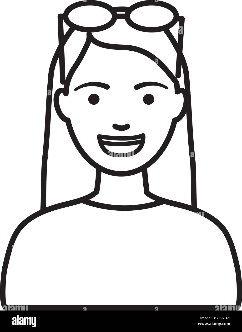 diversità persone concetto, donna cartone animato con occhiali sulla fronte su sfondo bianco, stile linea, illustrazione vettoriale Illustrazione Vettoriale