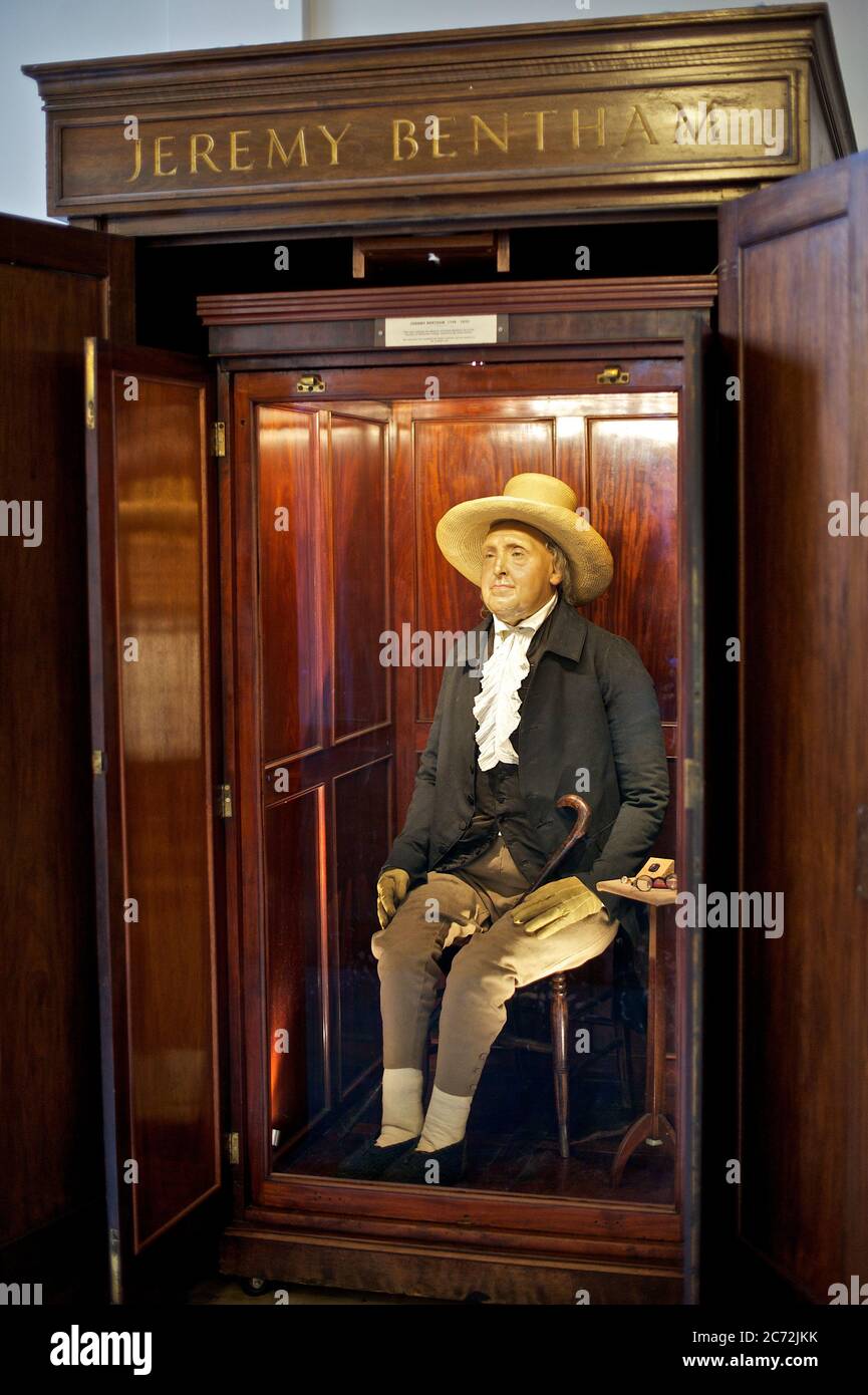 Jeremy Bentham - icona automatica, in esposizione presso l'University College di Londra (ex sede, ora nello Student Center) Foto Stock