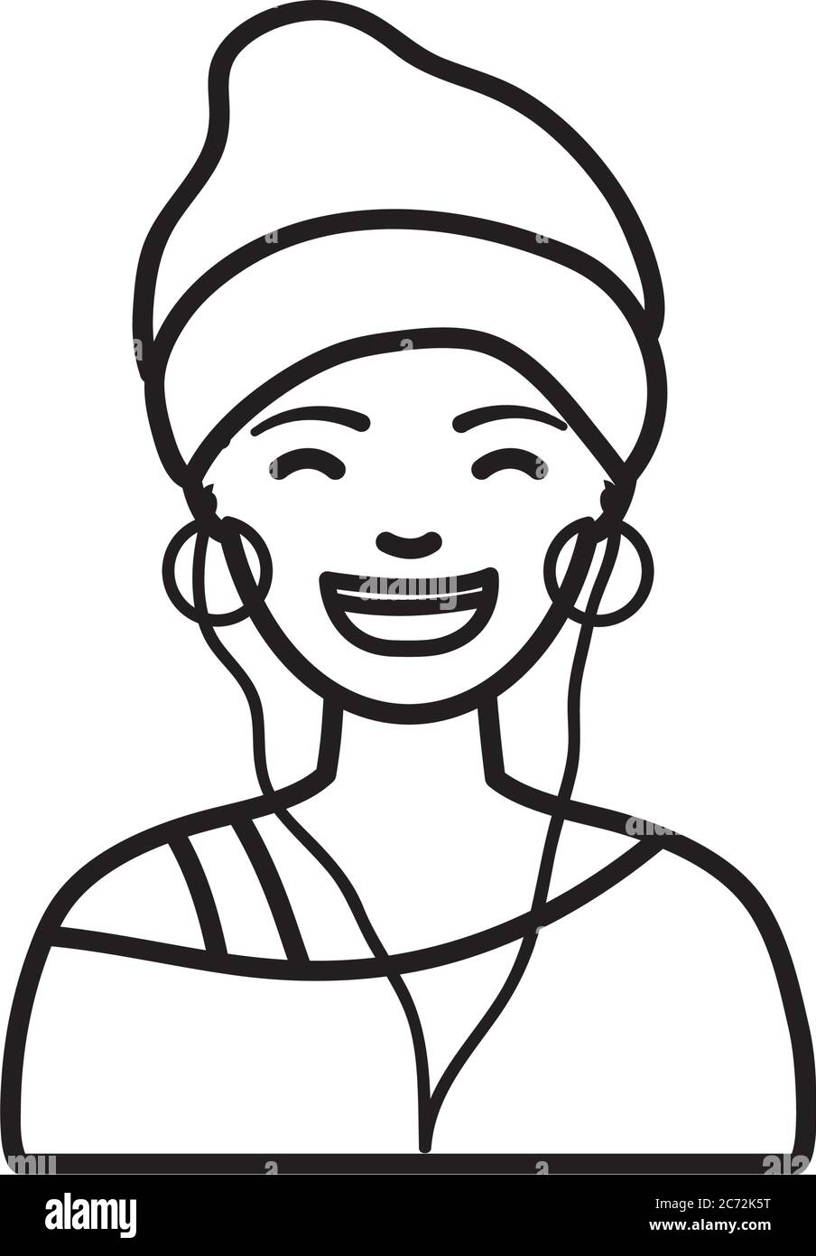 diversità persone concetto, cartone animato ragazza sorridente e indossare cappello di berretto su sfondo bianco, stile linea, illustrazione vettoriale Illustrazione Vettoriale