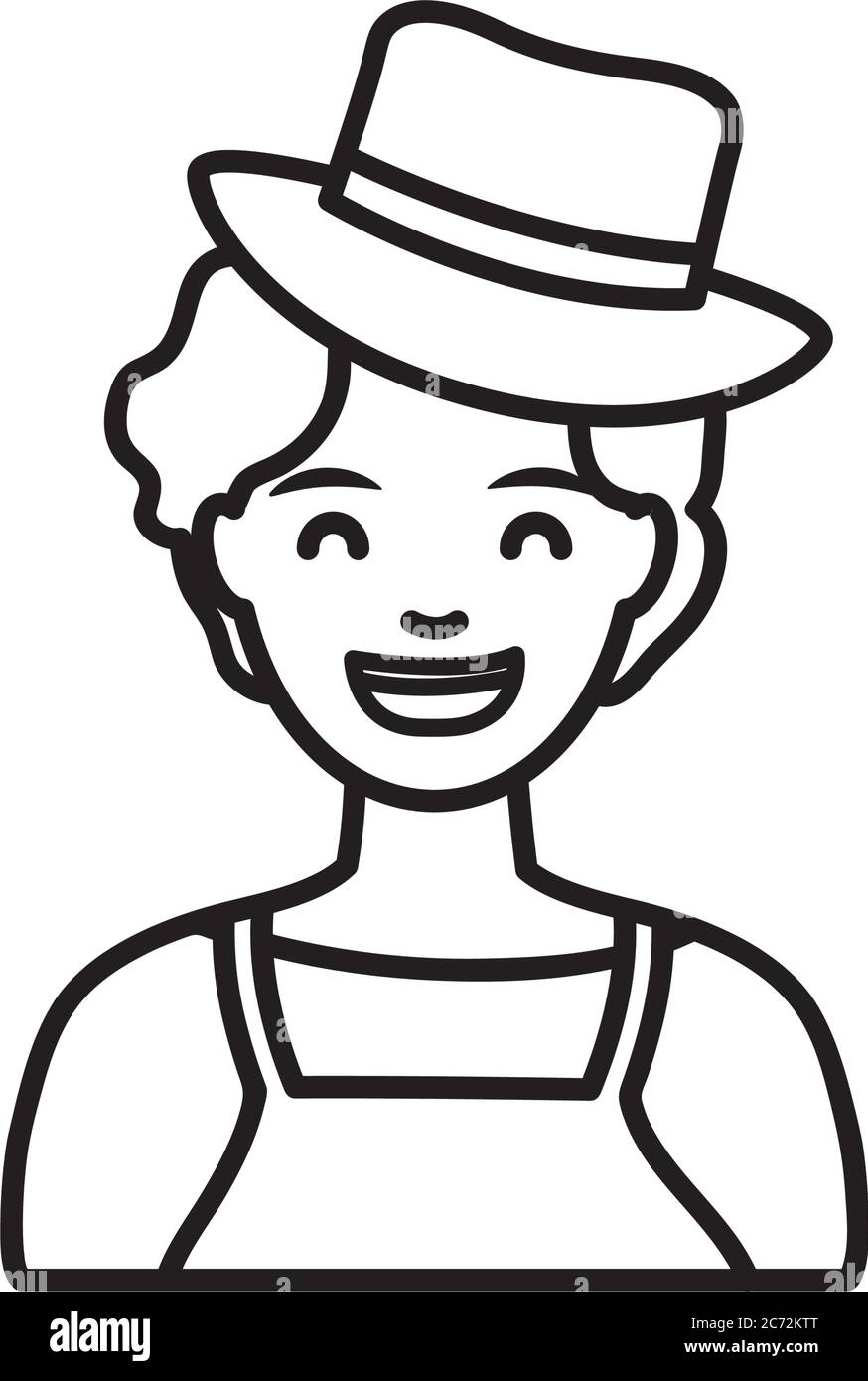 diversità persone concetto, fumetto donna sorridente e indossare un cappello sopra sfondo bianco, stile linea, illustrazione vettoriale Illustrazione Vettoriale