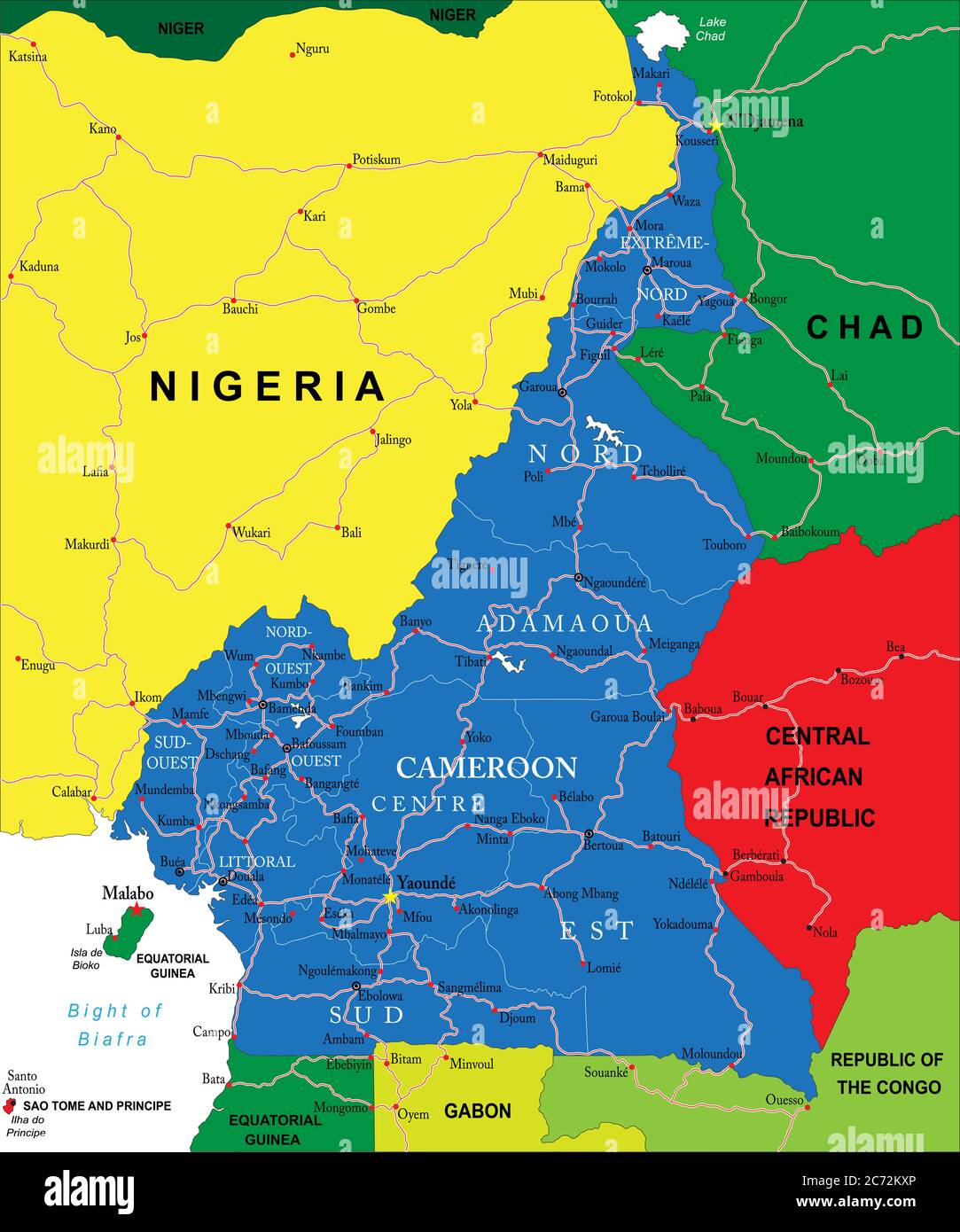 Mappa politica del Camerun Illustrazione Vettoriale