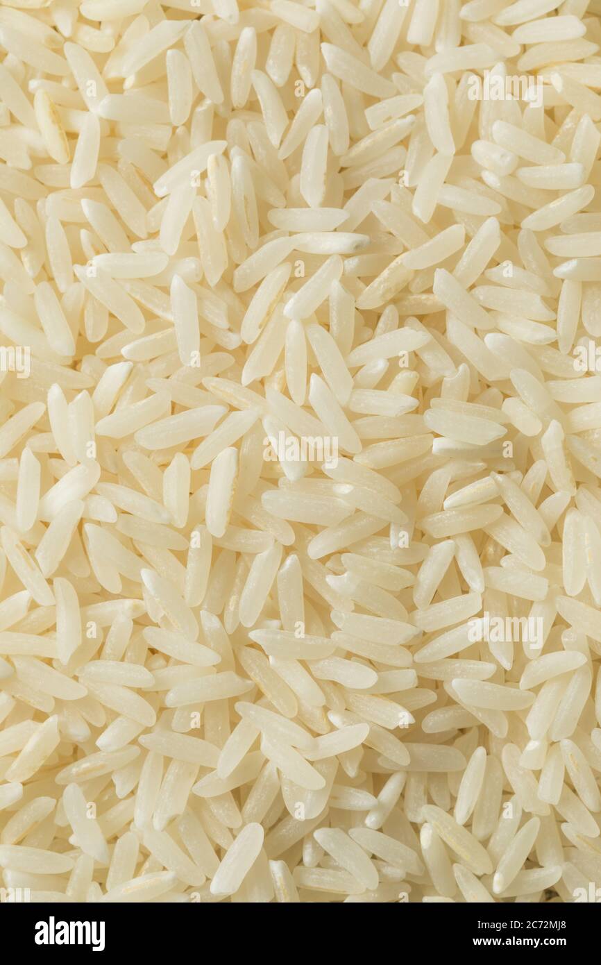 Riso di gelsomino bianco secco a grana lunga in un cucchiaio Foto Stock