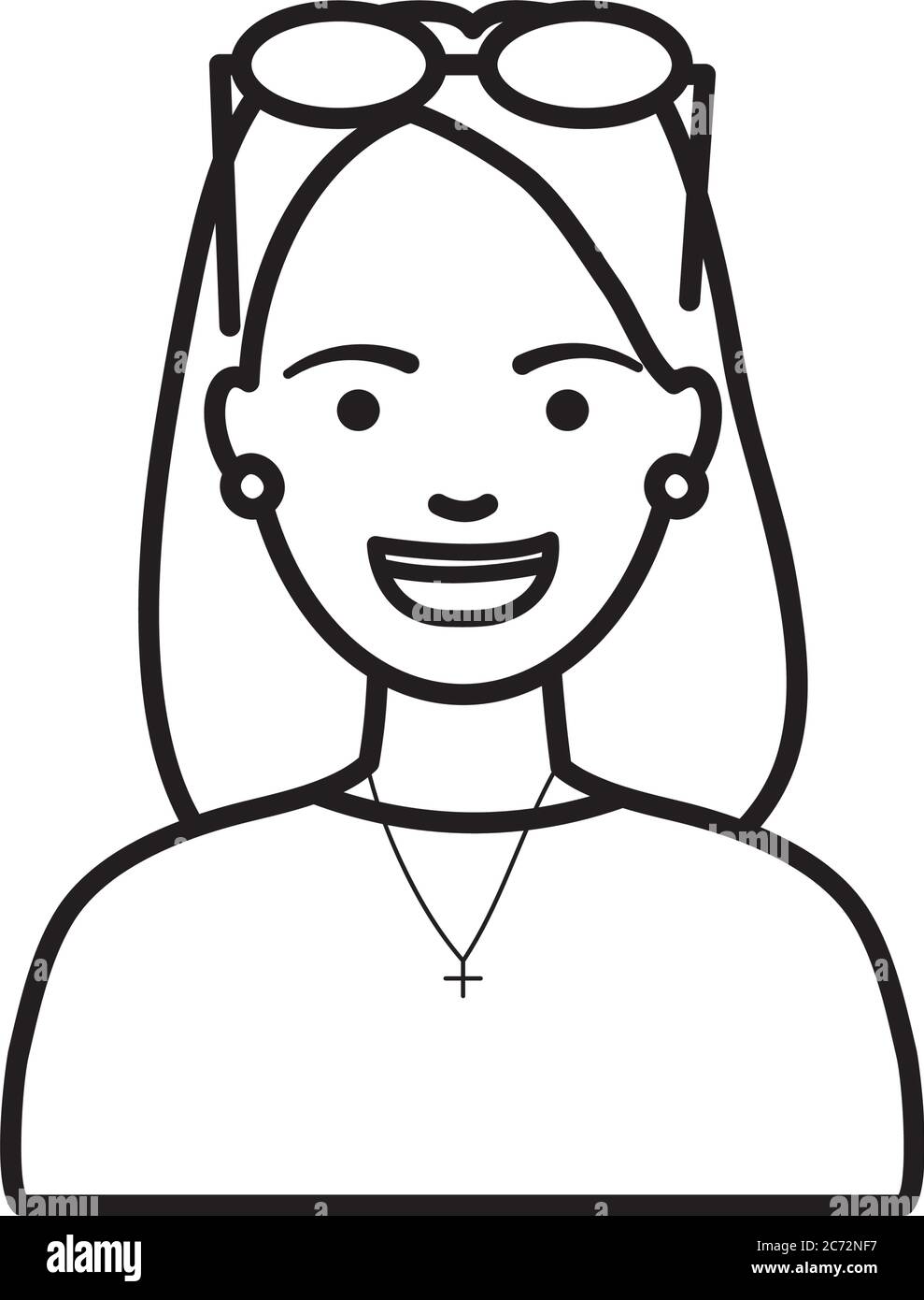 diversità persone concetto, fumetto donna sorridente con gli occhiali sulla testa di fronte su sfondo bianco, stile linea, illustrazione vettoriale Illustrazione Vettoriale