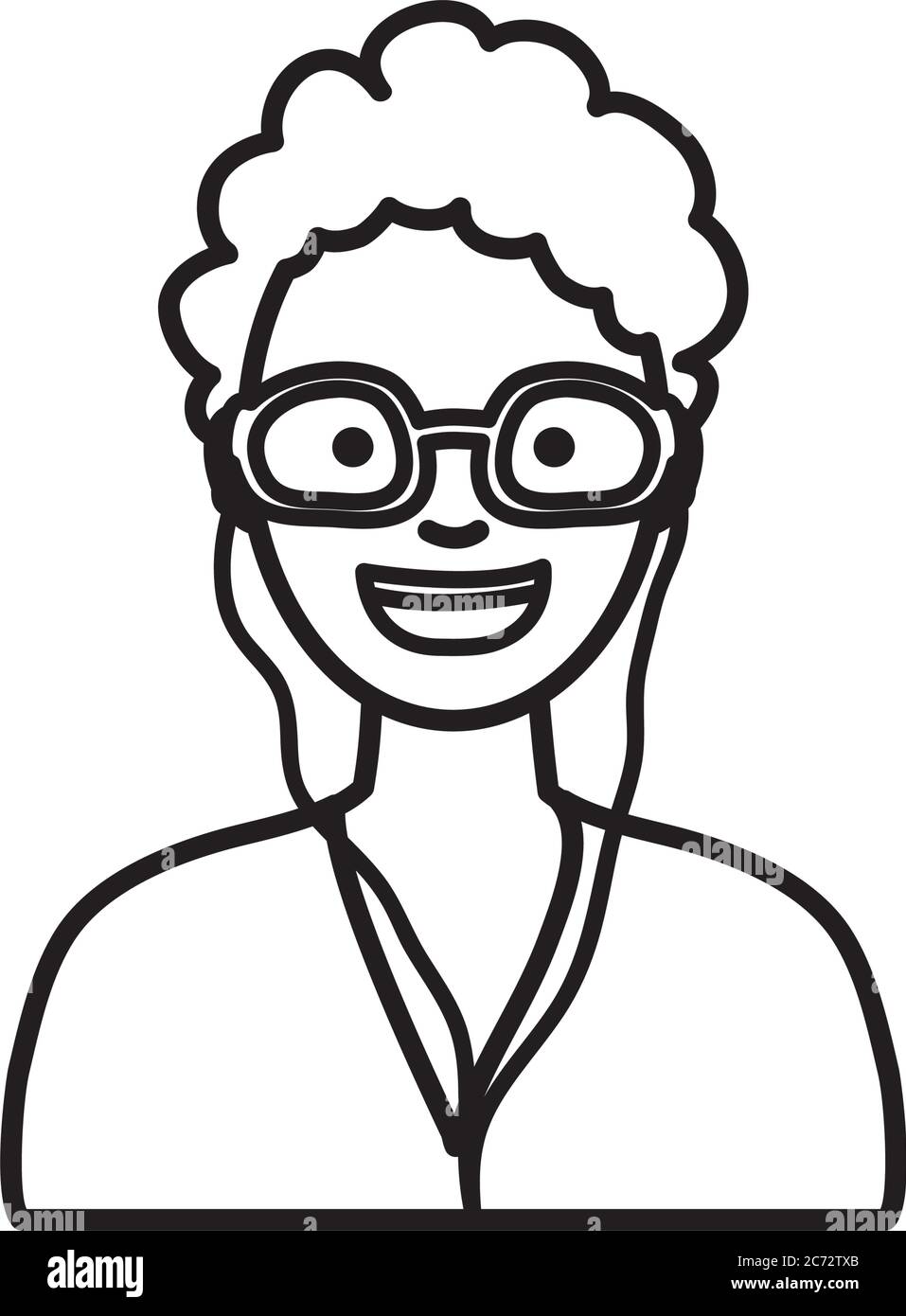 concetto di gente di diversità, donna del cartone animato che indossa un vetro con il cavo sopra lo sfondo bianco, stile della linea, illustrazione del vettore Illustrazione Vettoriale