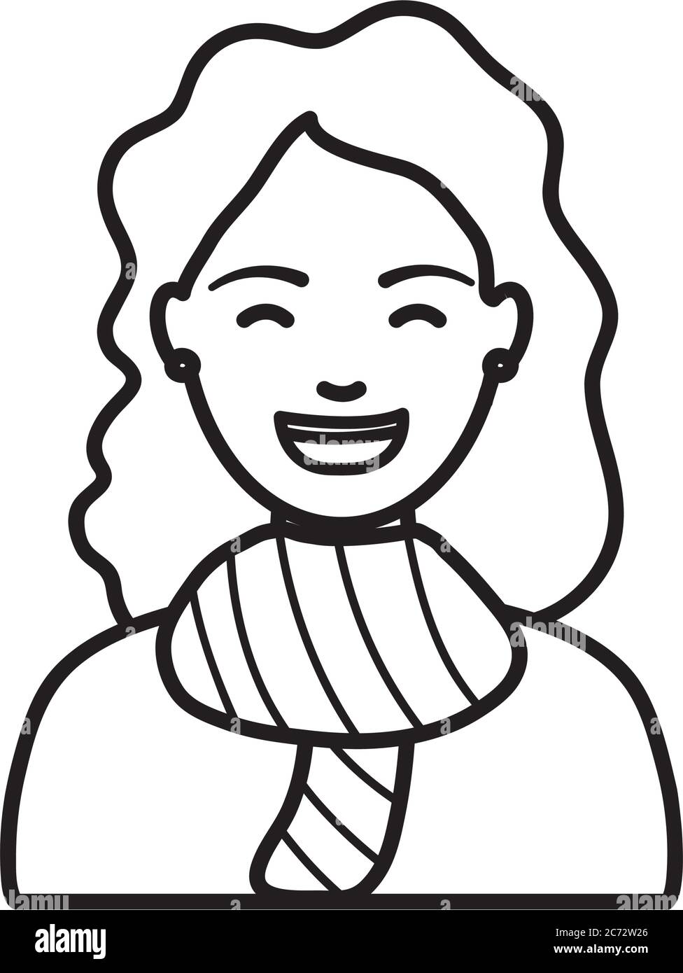 diversità persone concetto, cartone animato donna sorridente e indossare una sciarpa su sfondo bianco, stile linea, illustrazione vettoriale Illustrazione Vettoriale