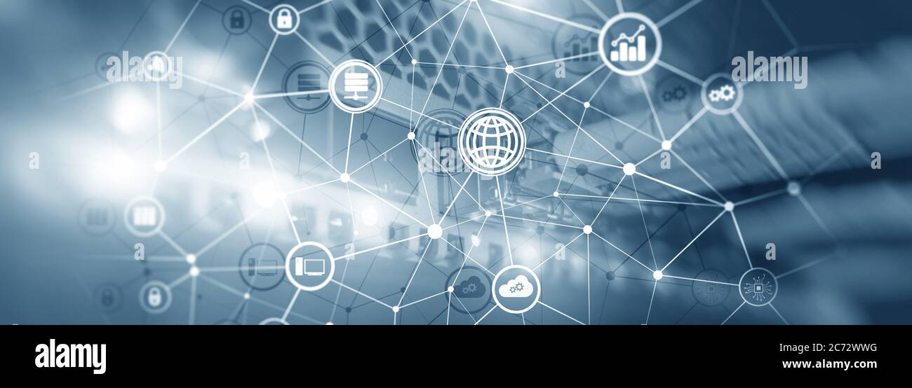 Background tecnologico universale per il tuo progetto. Web e linee. Foto Stock