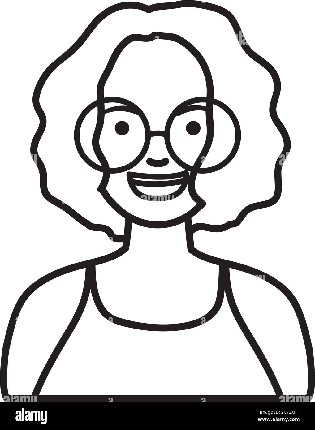 concetto di gente di diversità, ragazza afro sorridente che indossa i vetri rotondi sopra lo sfondo bianco, stile della linea, illustrazione del vettore Illustrazione Vettoriale
