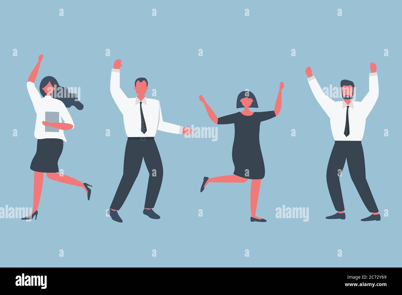 I lavoratori d'ufficio festeggiano la vittoria. I dipendenti ballano e saltano. Icone di persone d'affari. Illustrazione vettoriale Illustrazione Vettoriale