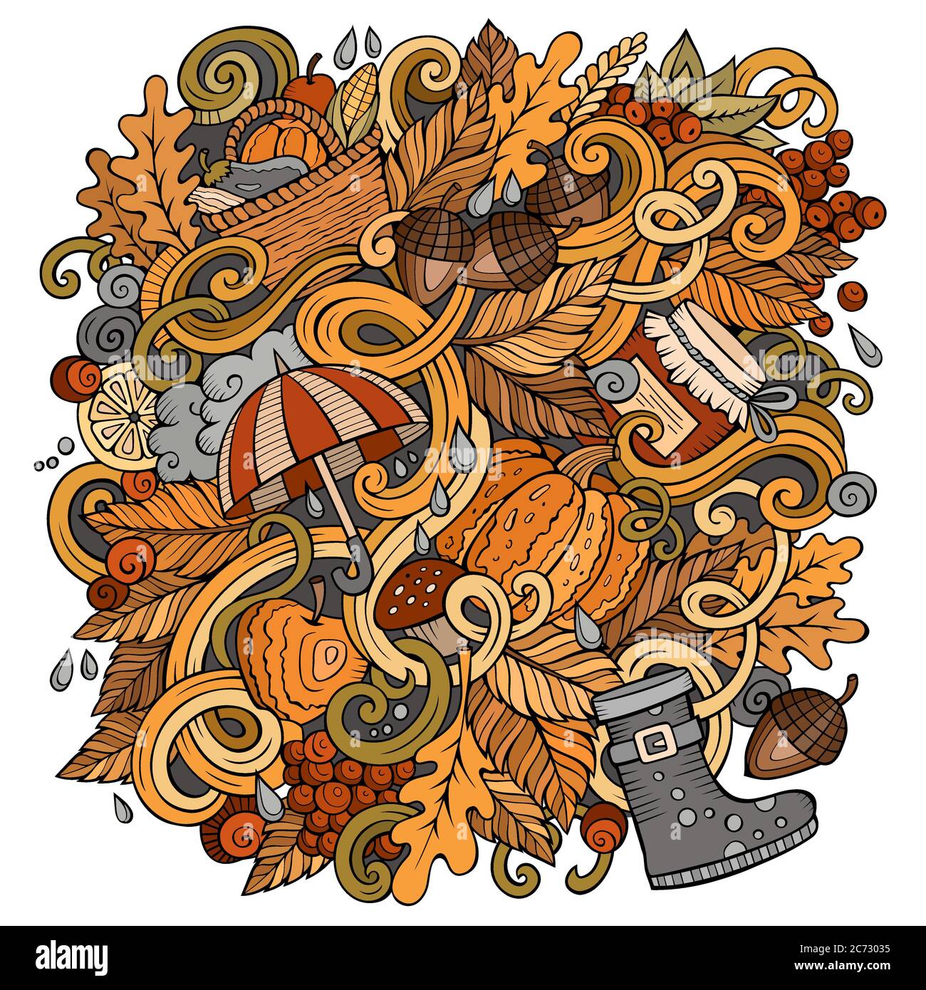 Cartoon carino doodles disegnati a mano illustrazione autunnale Illustrazione Vettoriale