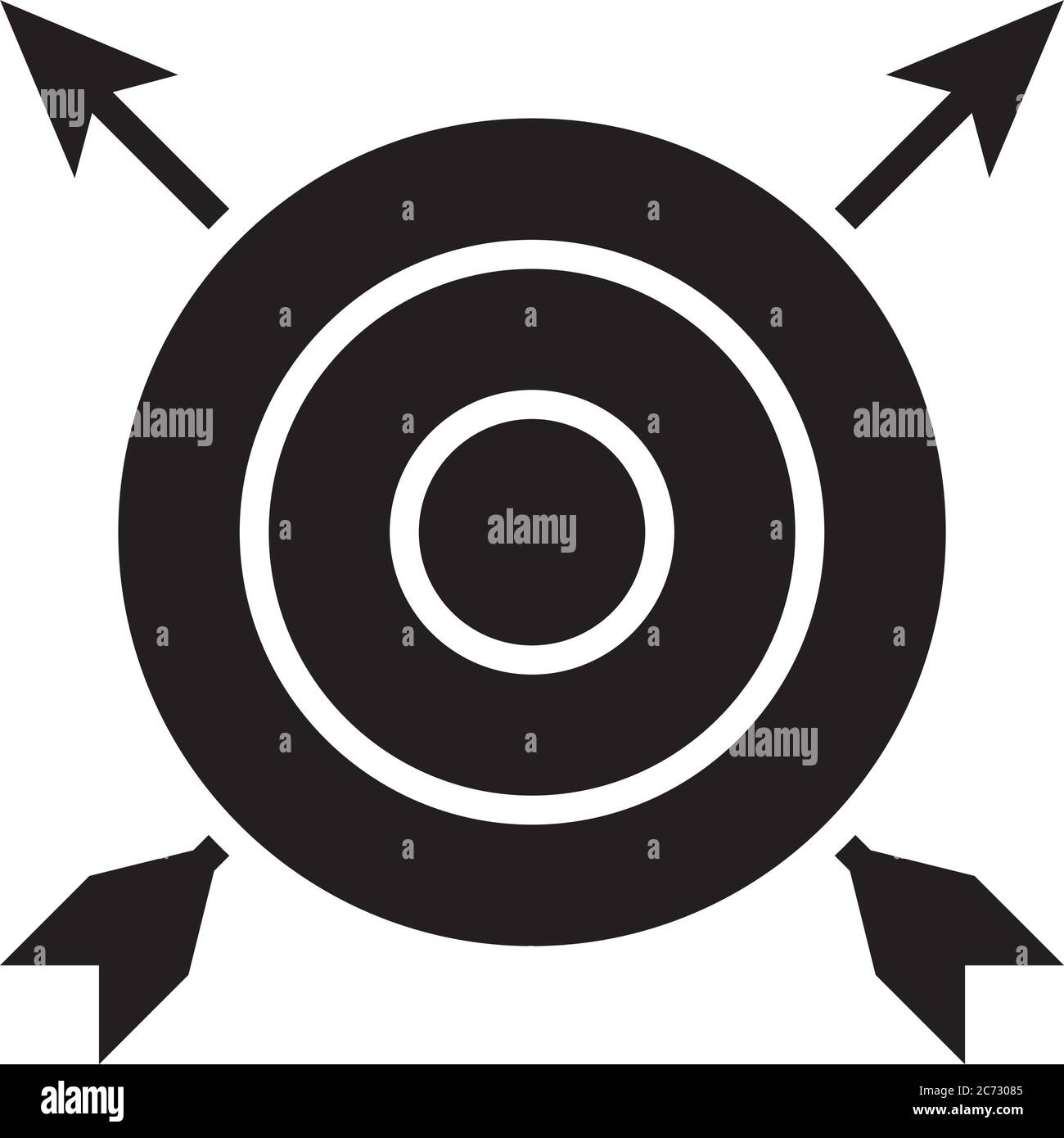 icona di puntate incrociate e di destinazione su sfondo bianco, stile silhouette, illustrazione vettoriale Illustrazione Vettoriale