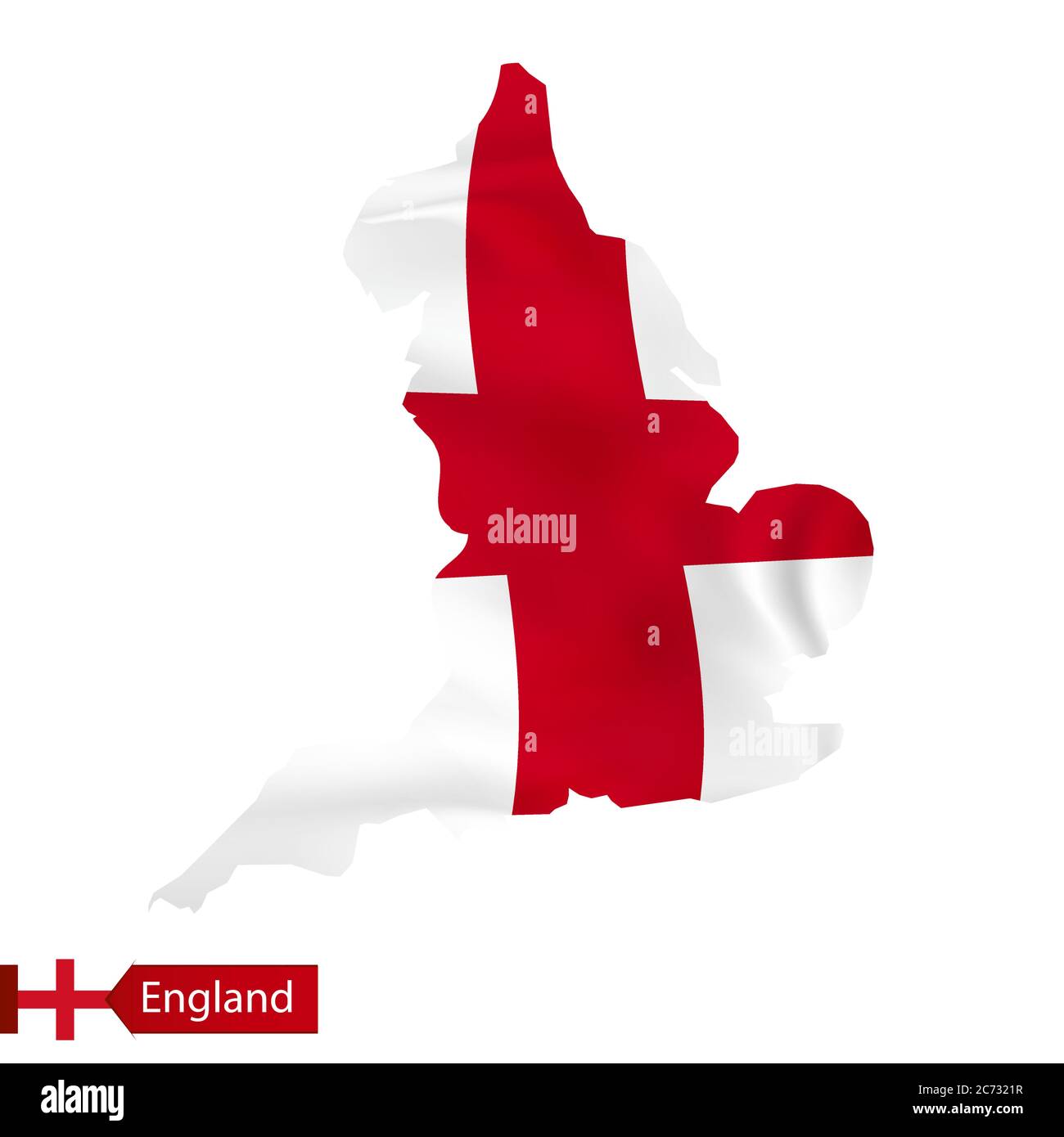 Mappa dell'Inghilterra con bandiera ondulata del paese. Illustrazione vettoriale. Illustrazione Vettoriale
