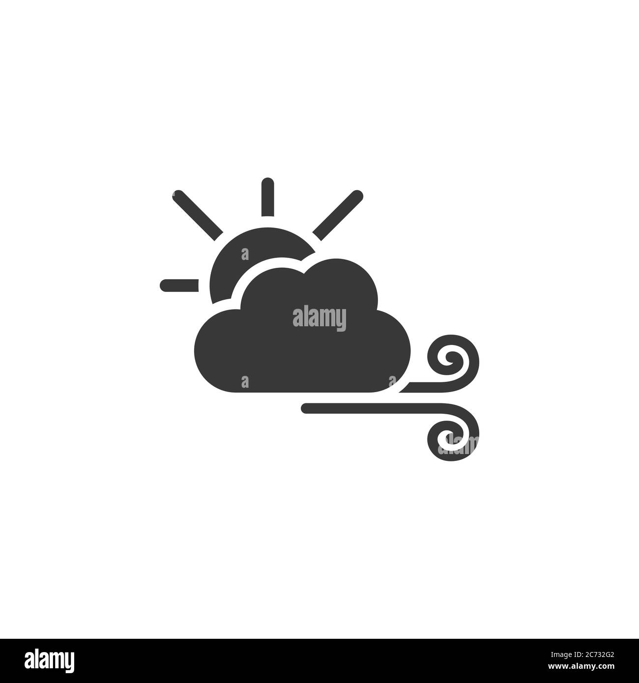 Vento, sole e nube. Icona isolata. Illustrazione del vettore glifo meteo Illustrazione Vettoriale