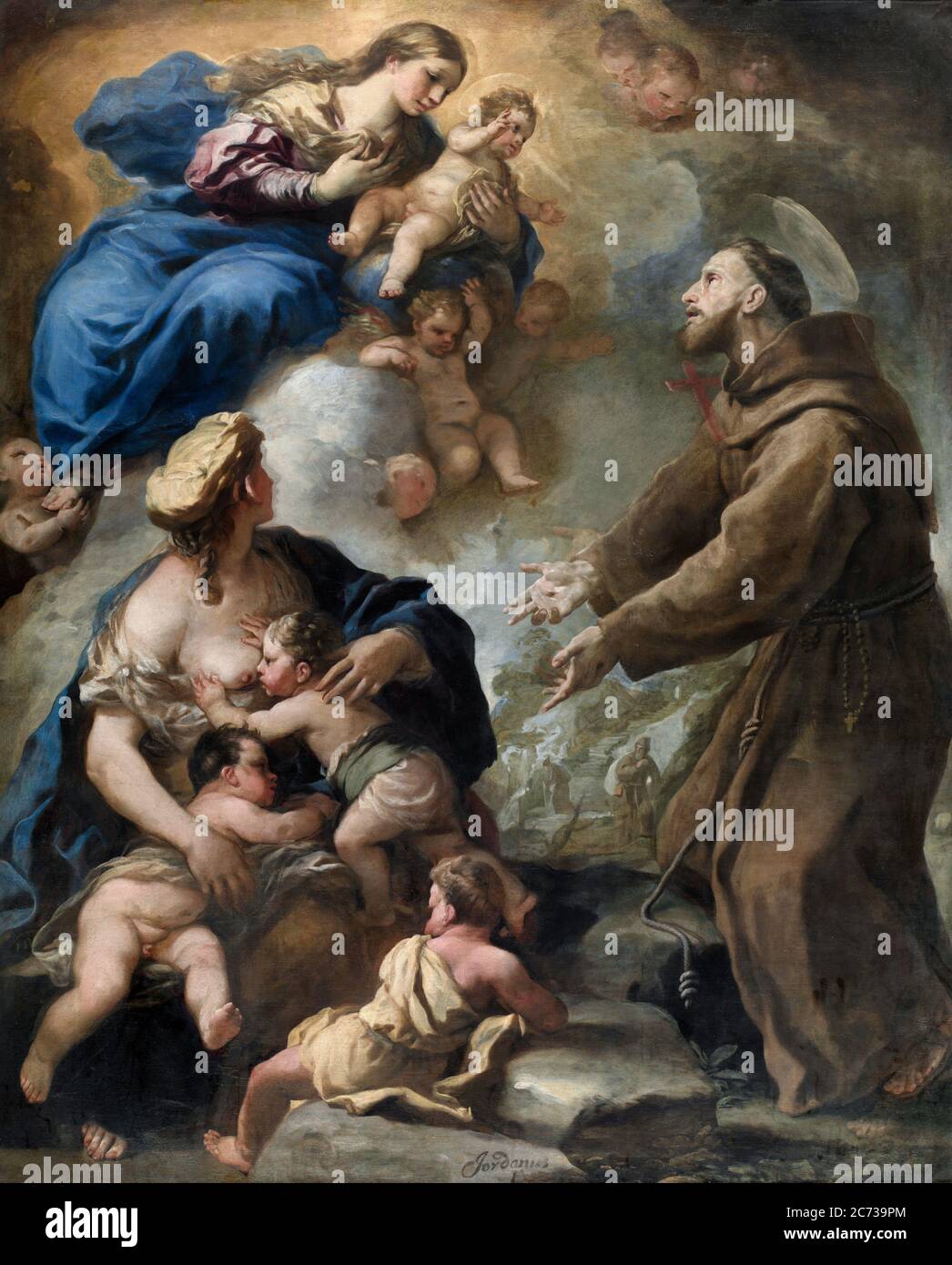 La Vergine col Bambino apparsa a San Francesco d'Assisi di Luca Giordano, 1680 Foto Stock